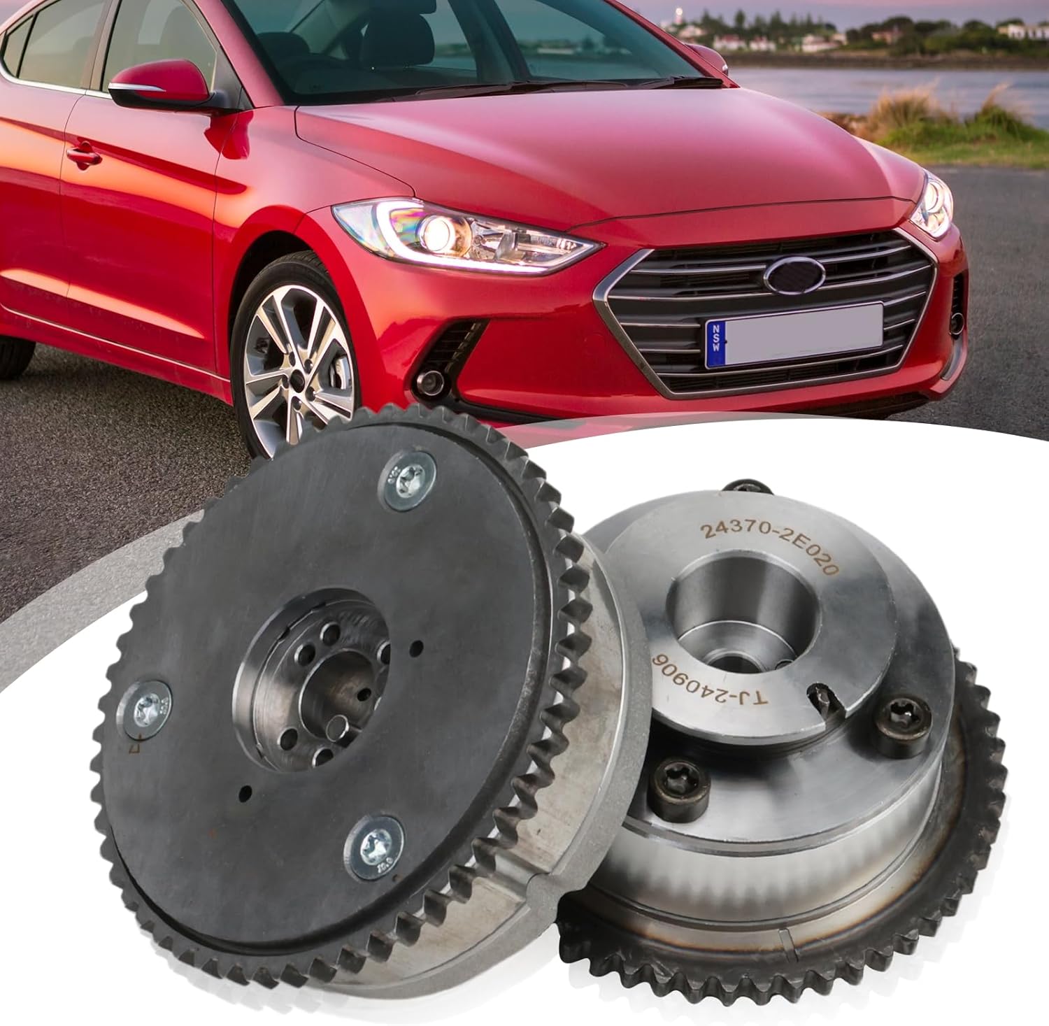 2* Engine Timing Intake CVVT Camshaft Sprocket Gear Assy for Elantra 17-20, Kona 18-21, Veloster 19-21, Forte 21-23 Seltos engine intake CVVT camshaft gear 24350-2E700 24370-2E020