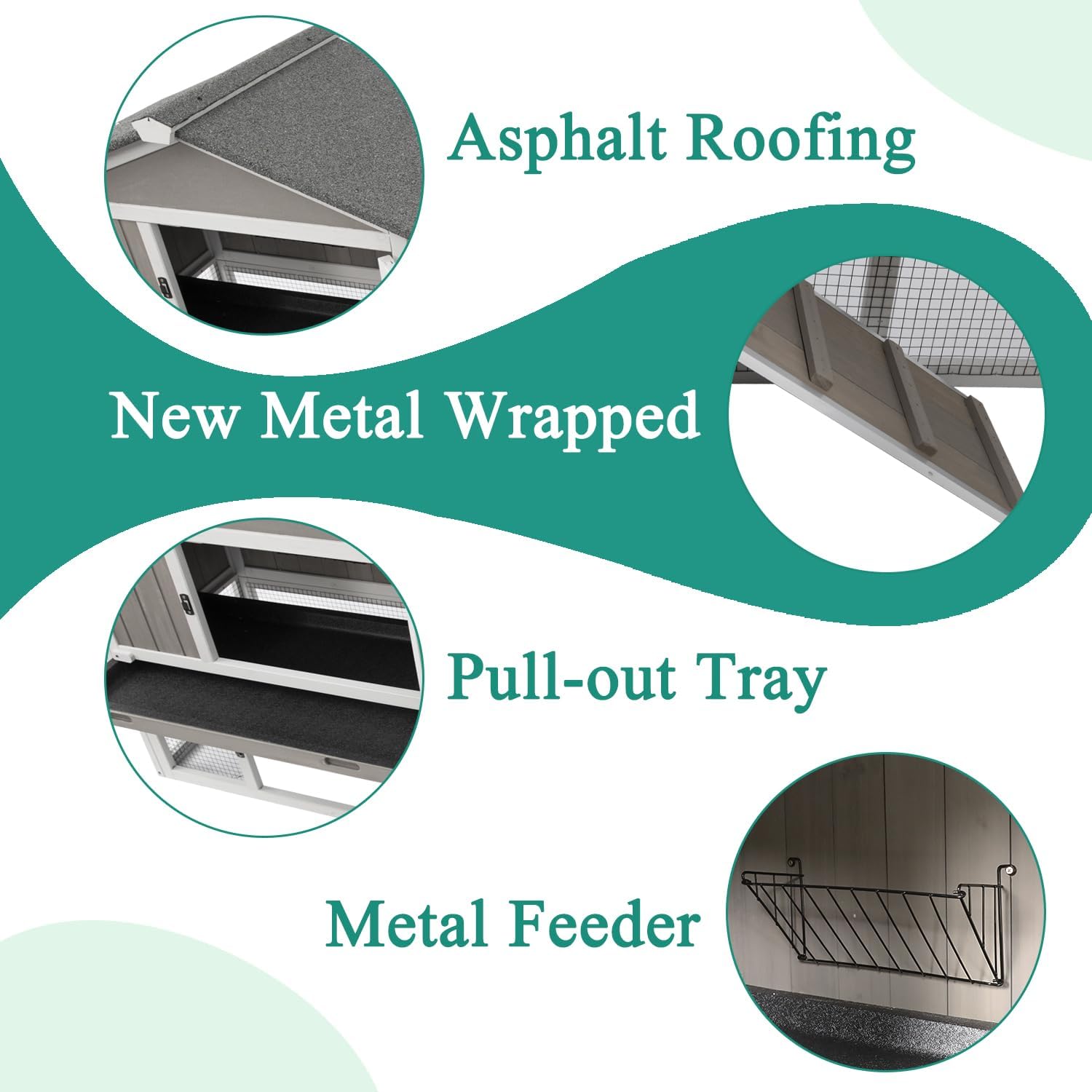 Rabbit Hutch Indoor Bunny Cage Outdoor Bunny Hutch with Pull Out Tray, Wooden Large Rabbit Cage with Run Weatherproof Roof, Guinea Pig Hutch (Grey, 110.2" L x 17.7" W x 33.4" H)