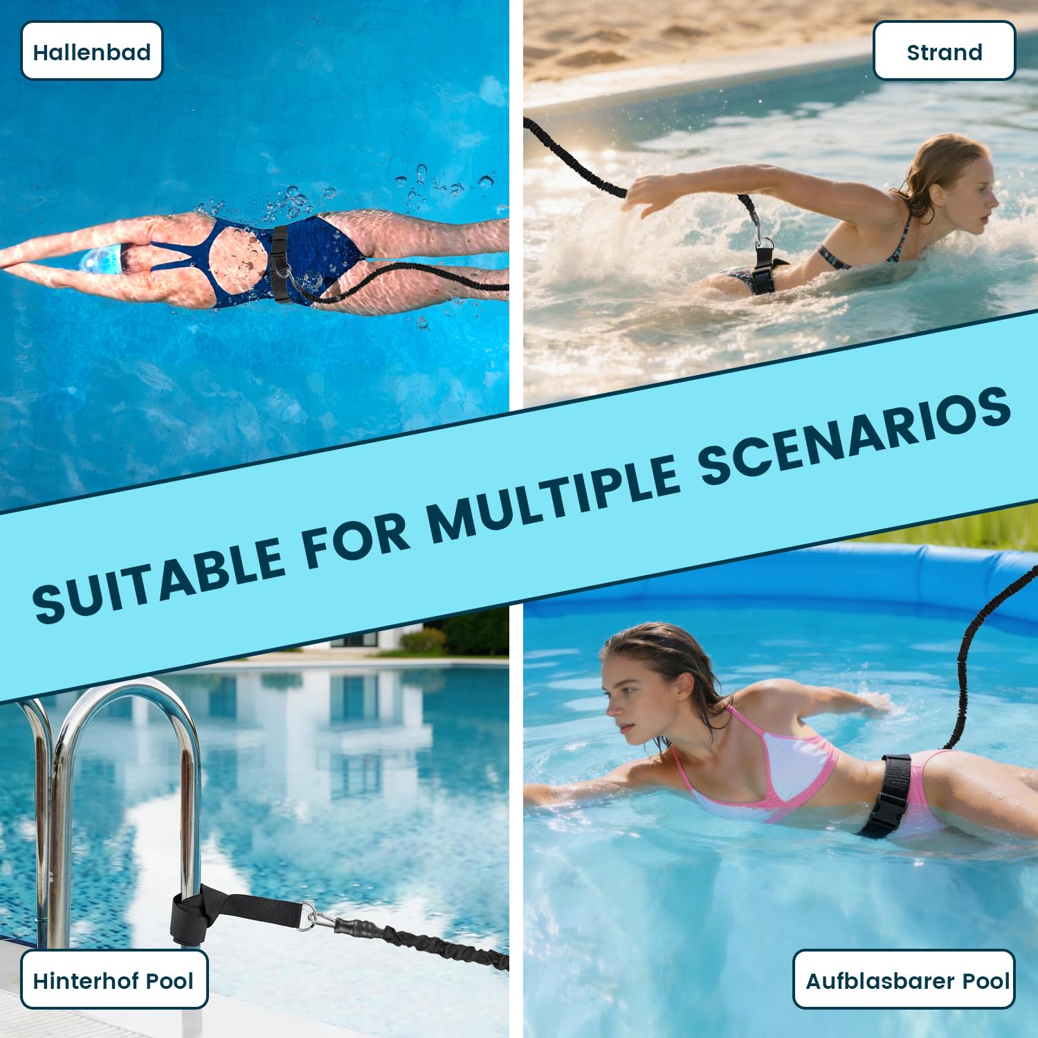 Schwimmgürtel Erwachsene, 2.5-7.5M Einstellbare Schwimmgurt Pool Erwachsene, Schwimmtrainer Gürtel, Schwimmwiderstand Gürtel, Schwimmhilfe für Jedes Schwimmbad Ohne Schwimmleine