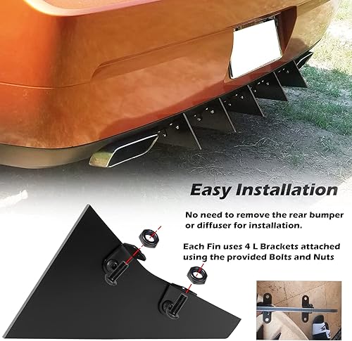 Miniatura 4 de Difusor trasero de 5 aletas para Dodge Challenger SXT SRT RT Hellcat 2009-2014, difusor de parachoques trasero negro aletas de tiburón