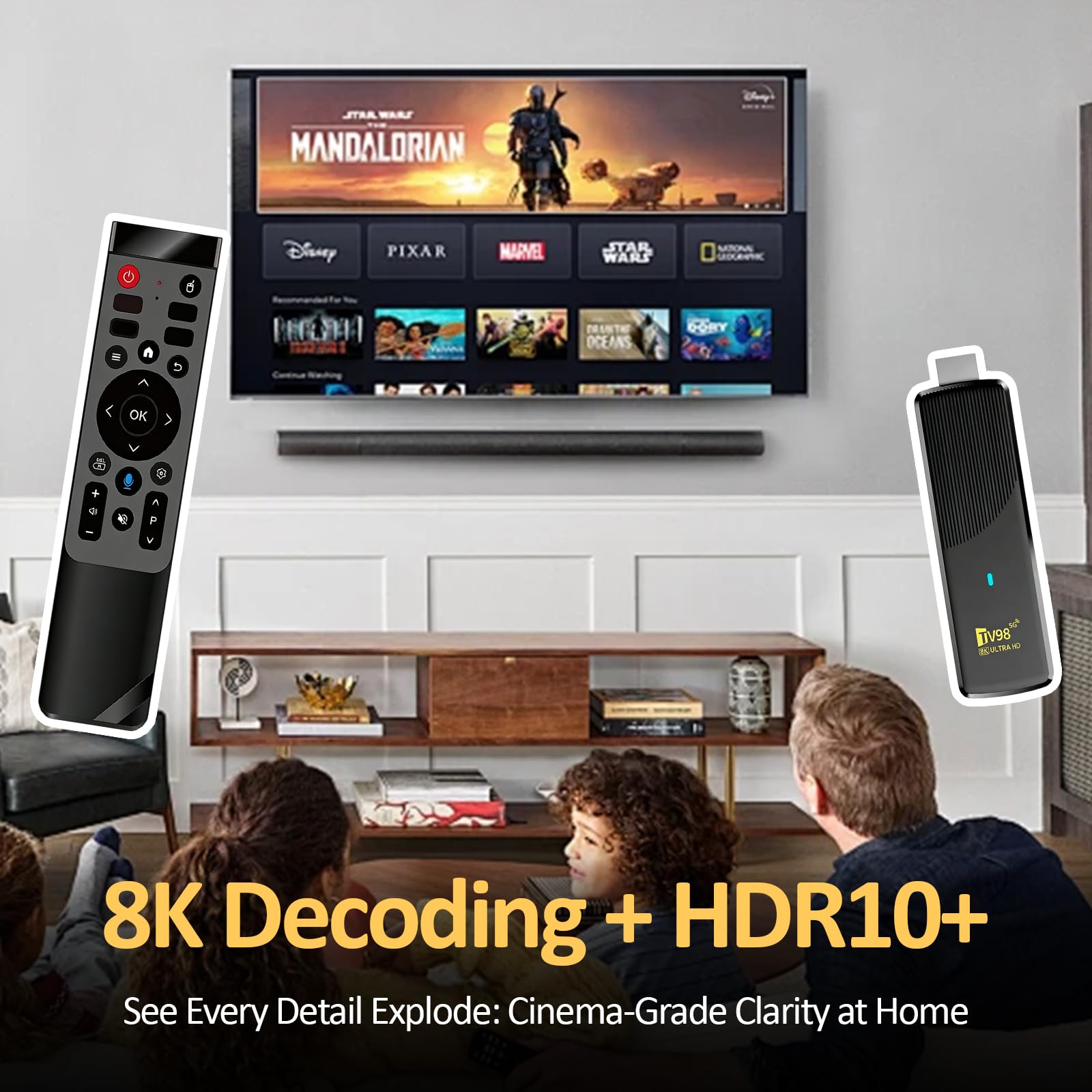 Android 14 OS Bluetooth TV Stick, Streaming Stick 8K, 8 GB RAM, 128 GB ROM, obsługuje Wi-Fi 2,4 G/5 G, odtwarzacz multimedialny HDR10+, lekki i łatwy do przenoszenia
