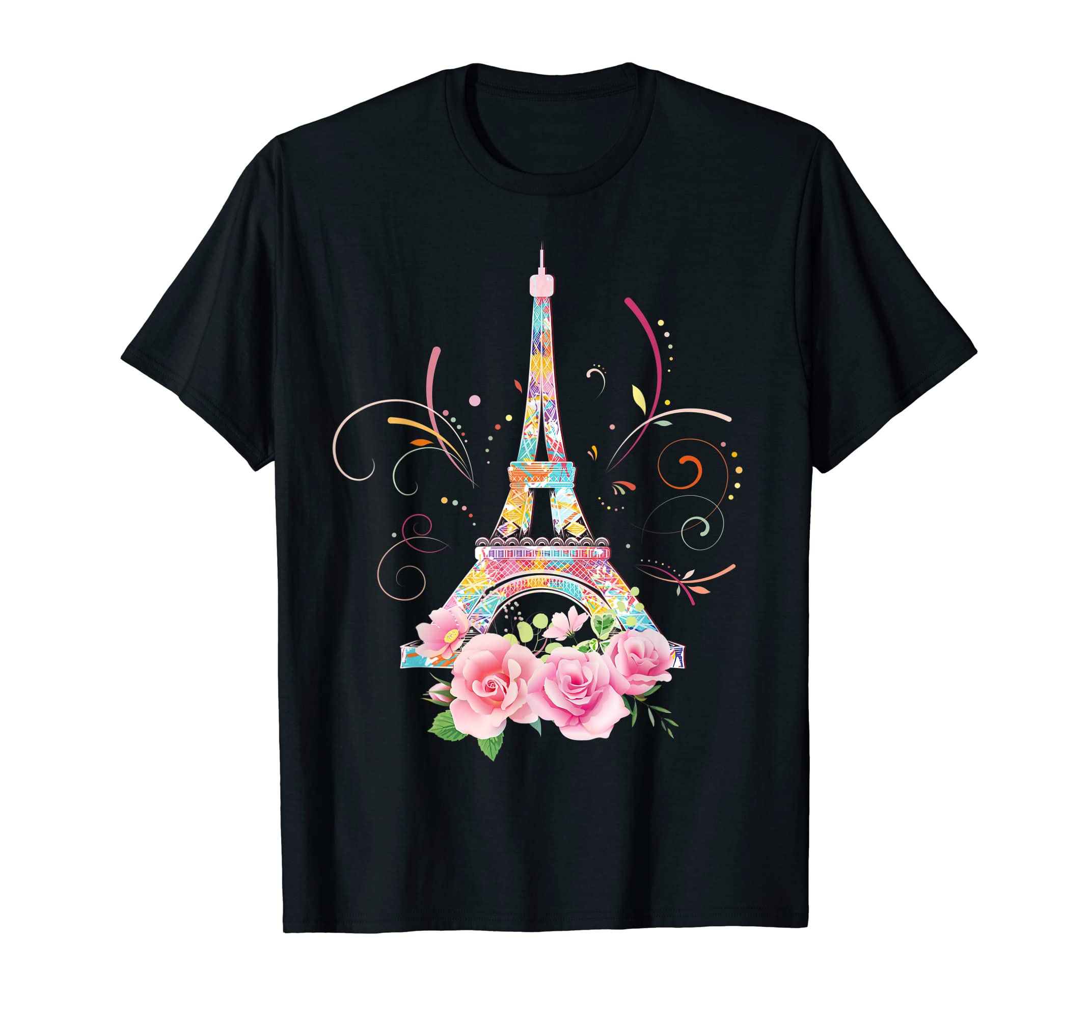 Paris Eiffel Tower Bonjour Eiffel France FrenchColorful Eiffel Tower of Paris in France Parisian Rose T-ShirtOEKO-TEX STANDARD 100