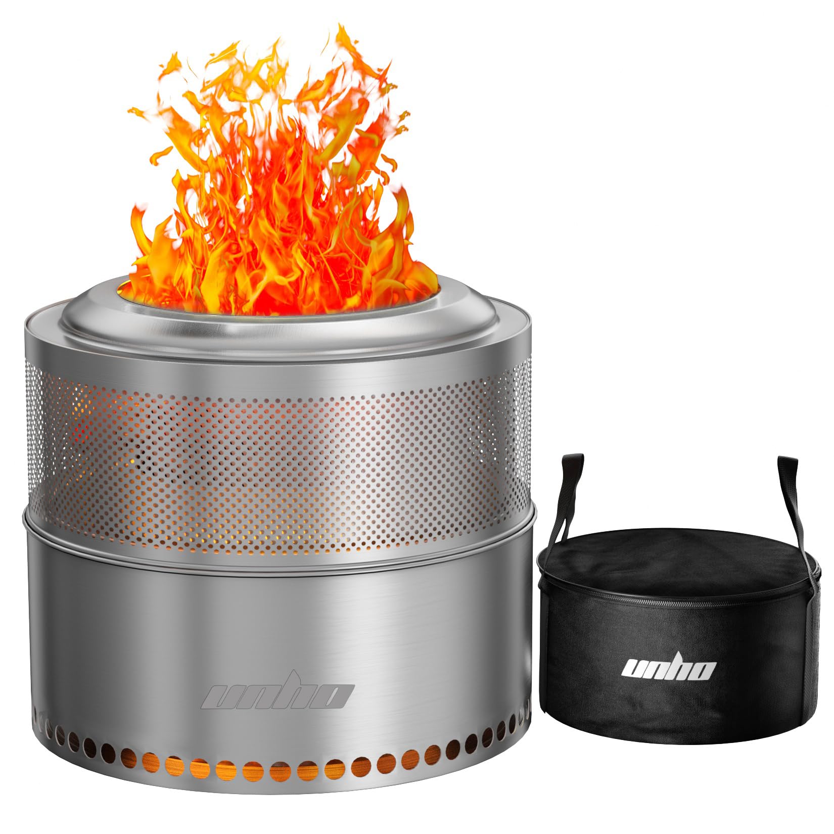 unho Feuerschale Outdoor, Edelstahl Feuertonne Feuerkorb Feuerschale mit Ständer, Tragbare Feuerstelle für Terrasse，50x41.5cm