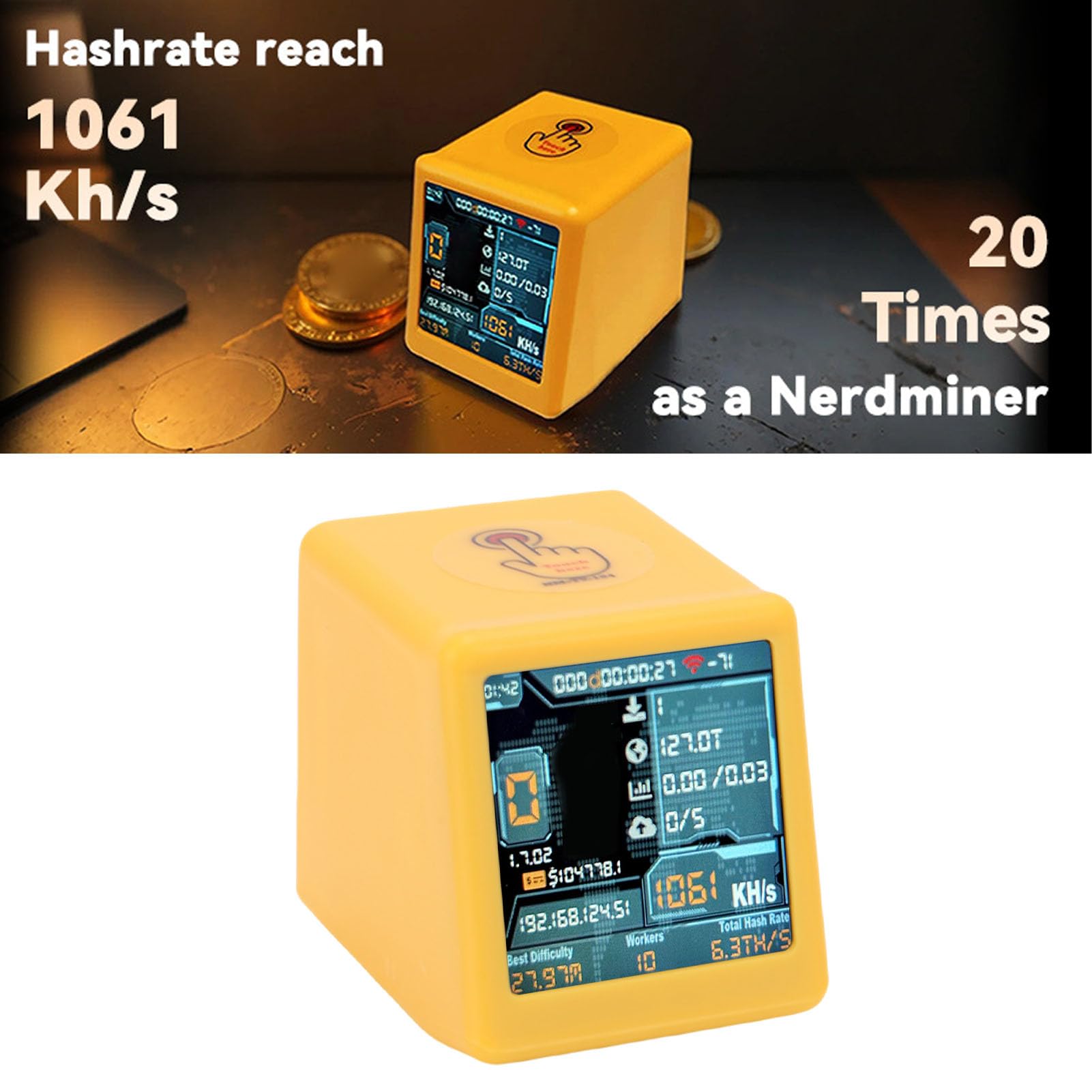 Bitcoin Miner mit WiFi Bluetooth 1060 KH S Hashrate, 1,54 Zoll Smart Display, Kryptowährungs-Mining