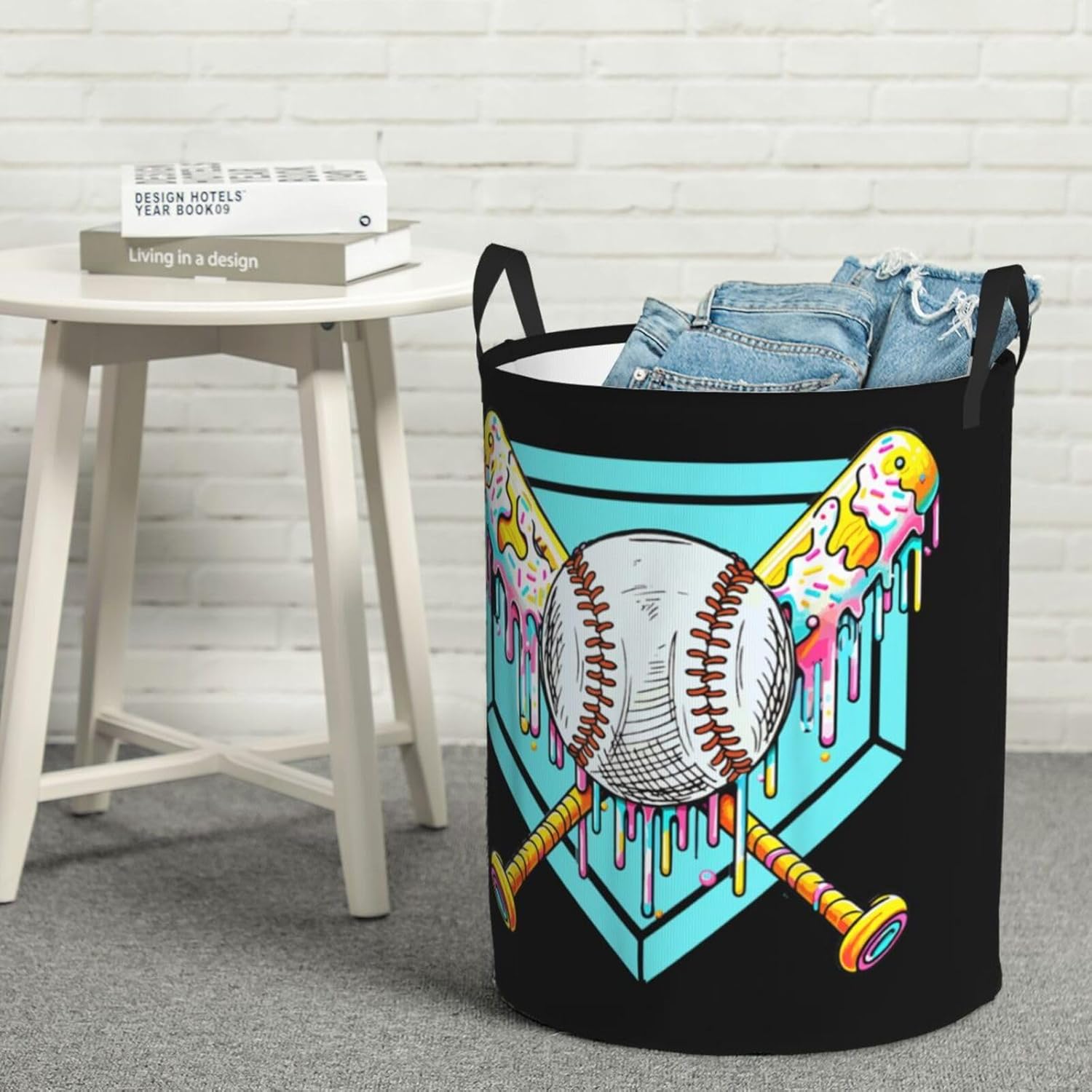 Baseball Home Plate Drip Baseball Game Day Laundry Hamper Large Fabric Laundry Baskets Collapsible Round Storage Bin Toy Organizer Dirty Clothes