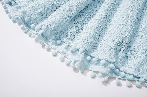 Miniatura 7 de Niyage Vestido sin espalda para niñas con espalda abierta, lazo de encaje, lazo en la espalda, pompón, mangas con volantes, vestidos de princesa