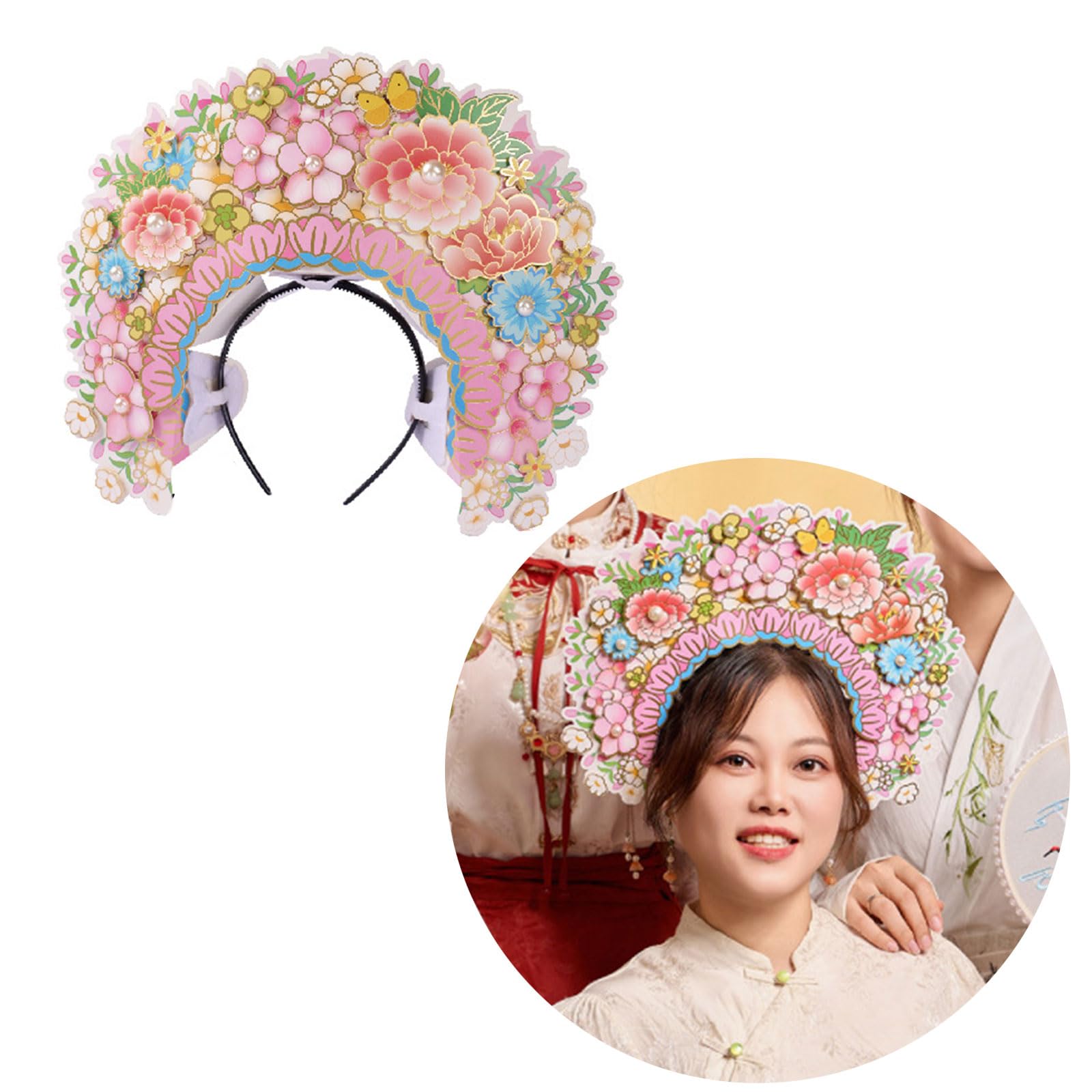 Realistischer Blumen Haarteil Anzug, bunter Blumen Kopfschmuck, Brautschmuck, geeignet für Strand und Feier Schnappschüsse, kreative Stirnbänder