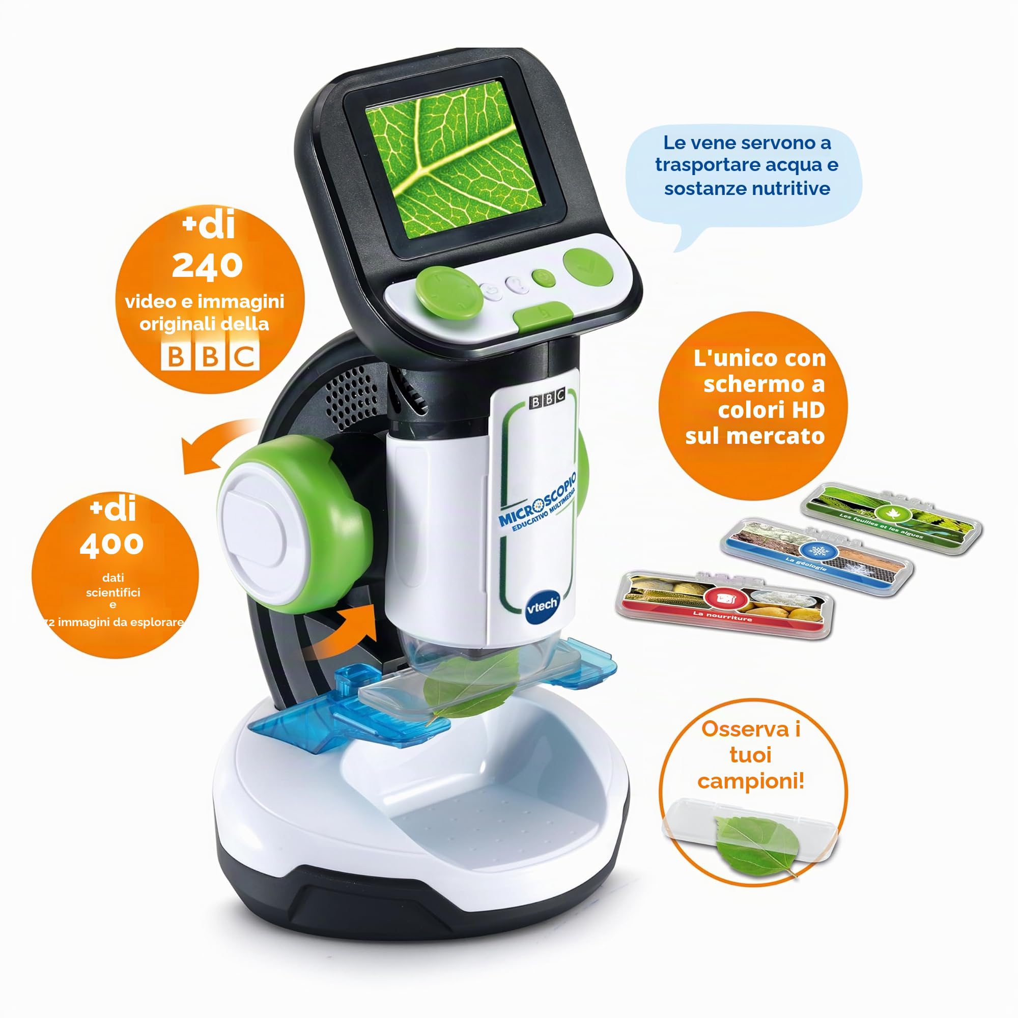 VTech - Microscopio educativo multimediale, Microscopio per bambini +7 anni, 240 immagini e video della BBC, Giocattolo scientifico educativo, Display digitale a colori, contenuto spagnolo