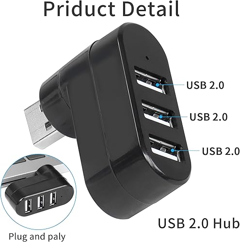 Miniatura 3 de Divisor de expansor USB de 3 puertos YACSEJAO 2 unidades giratorio de 180 grados USB 2.0 1 a 3 concentradores para unidad flash móvil HDD PC