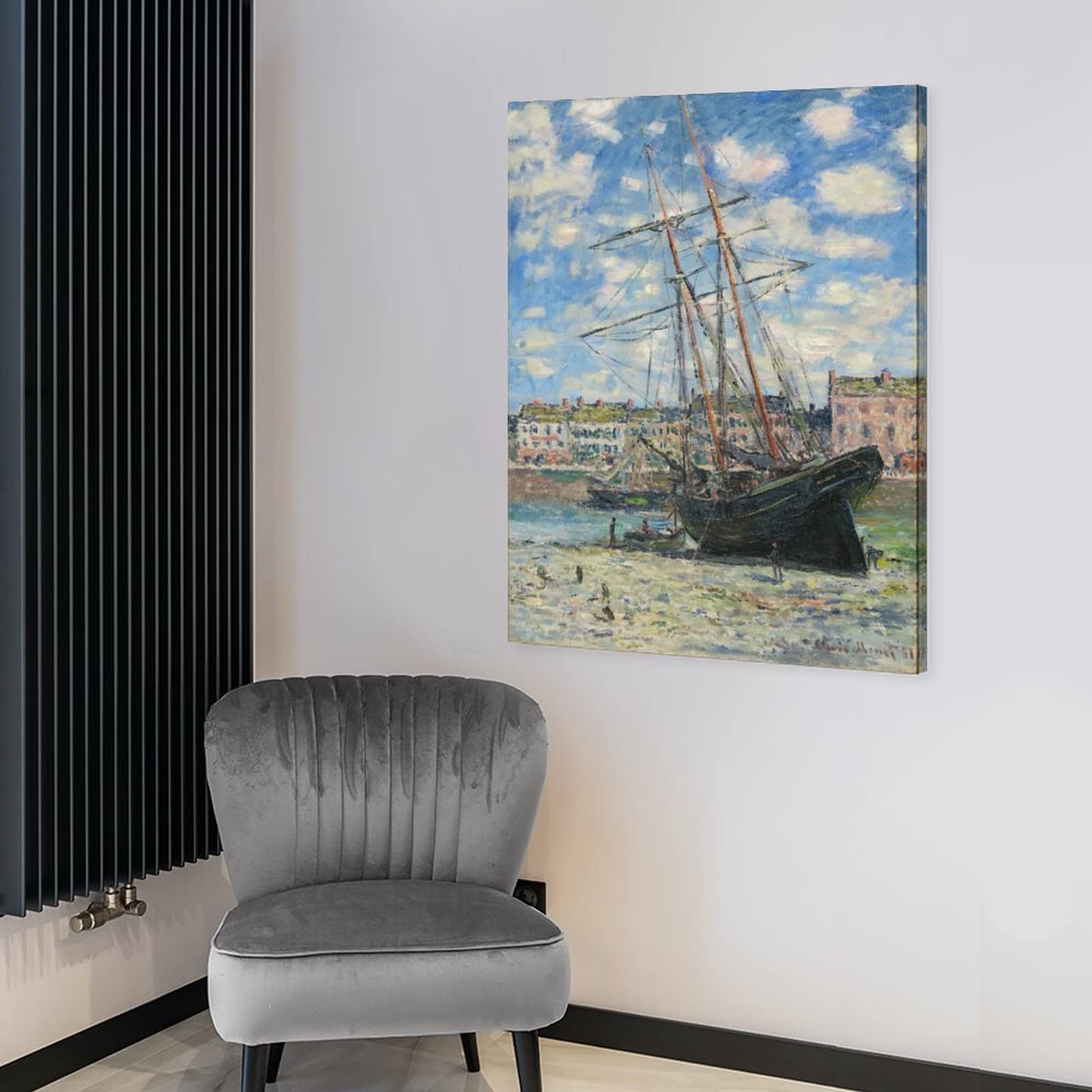 Amazon.co.jp: クロード・モネ 海辺の船完全手描き油絵 装飾用絵画