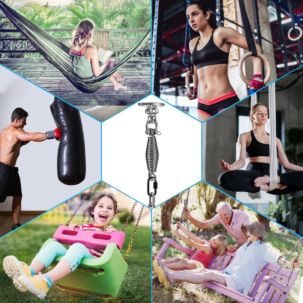 SELEWARE Hammock Chair Hanging Kit, Stainless Steel Bearing Swing Hanger with Heavy Duty Spring and Chain, Ceiling Mount for Hanging Indoor Outdoor Swing, Hammock Chair, Heavy Punching Bags - Image 2