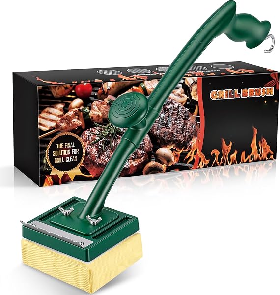 Grill Brush Bristle Free with Scraper,22 Long Steam Grill Brush for Outdoor Grill,Replaceable Cleaning Head,Ideal BBQ Gi