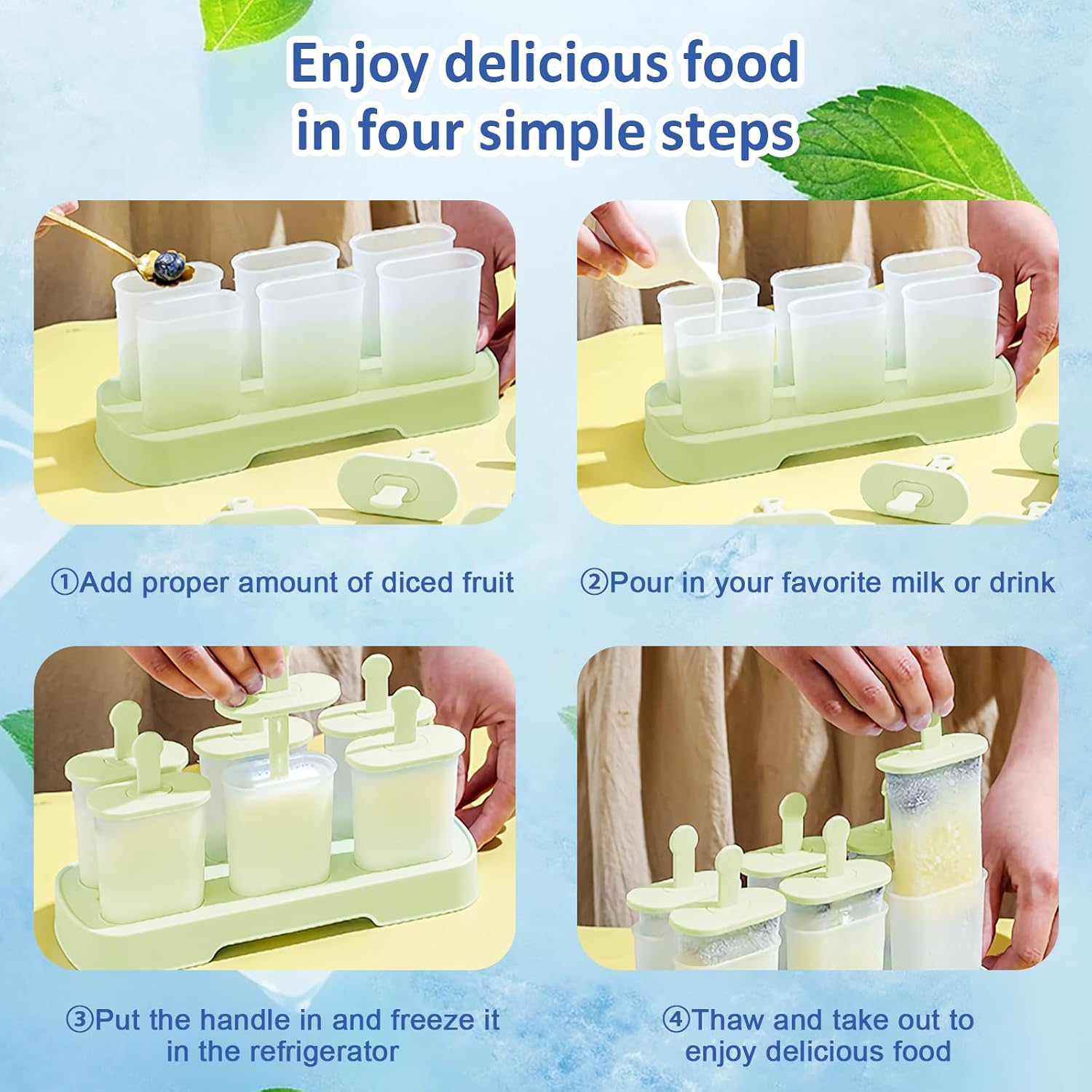 Popsicle Molds Set,6 Pieces With Sticks,Ice Popsicle Maker-BPA Free,Easy-Release Ice Pop Molds,Homemade Ice Cream Molds,food grade (green)