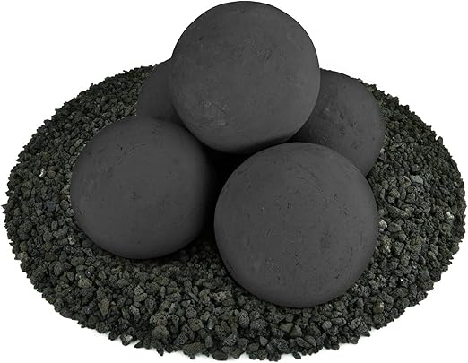 Ceramic Fire Balls | Set of 5 | Modern Accessory for Indoor and Outdoor Fire Pits or Fireplaces – Brushed Concrete Look | Midnight Black, 6 Inch