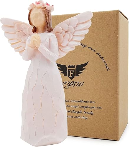 FYBW Figura de ángel rezante figura de estatua de ángel guardián figura esculpida pintada a mano rodeada de amor regalo de aliento para mujeres con