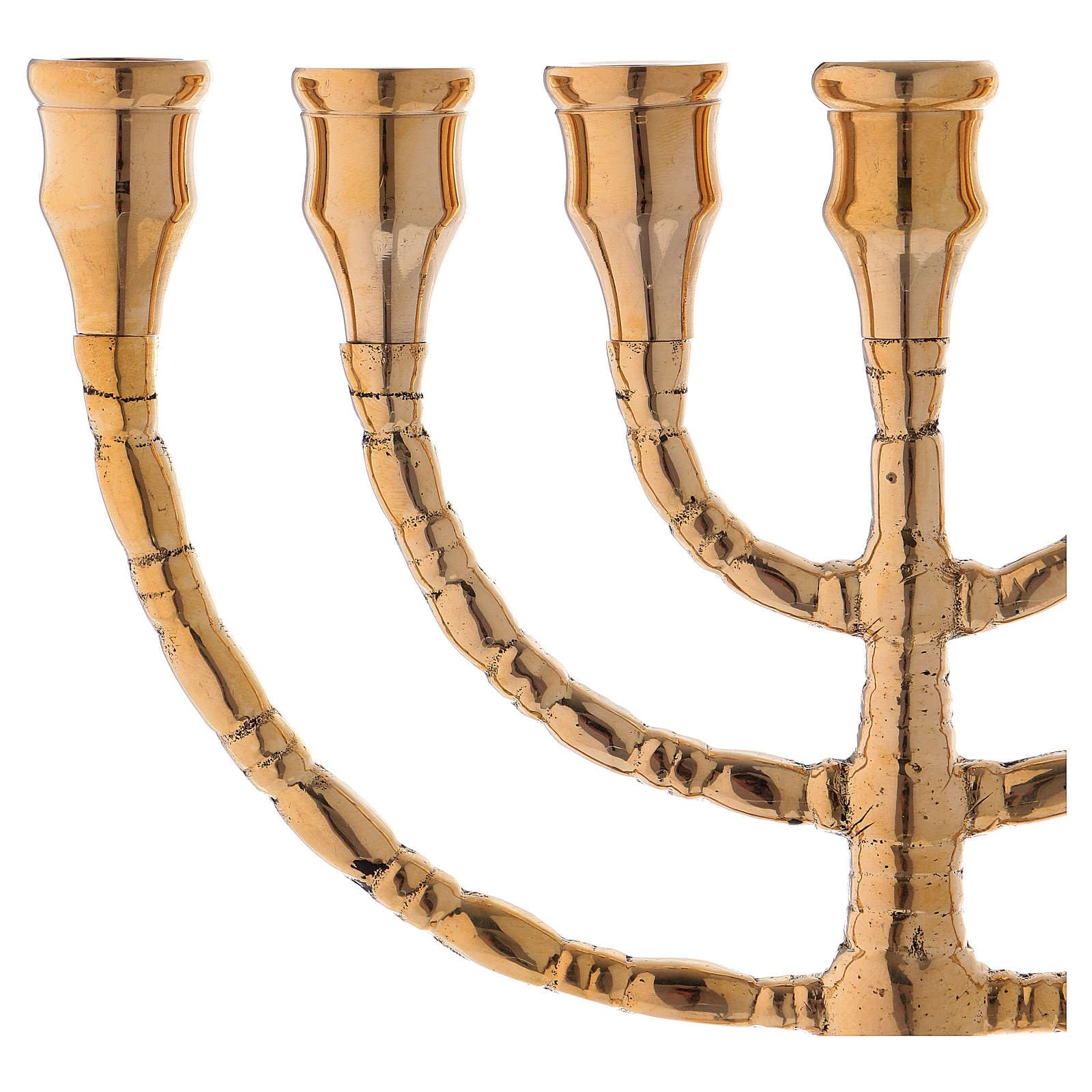Menorah Chandelier 7 Flames in Glossy Golden Brass