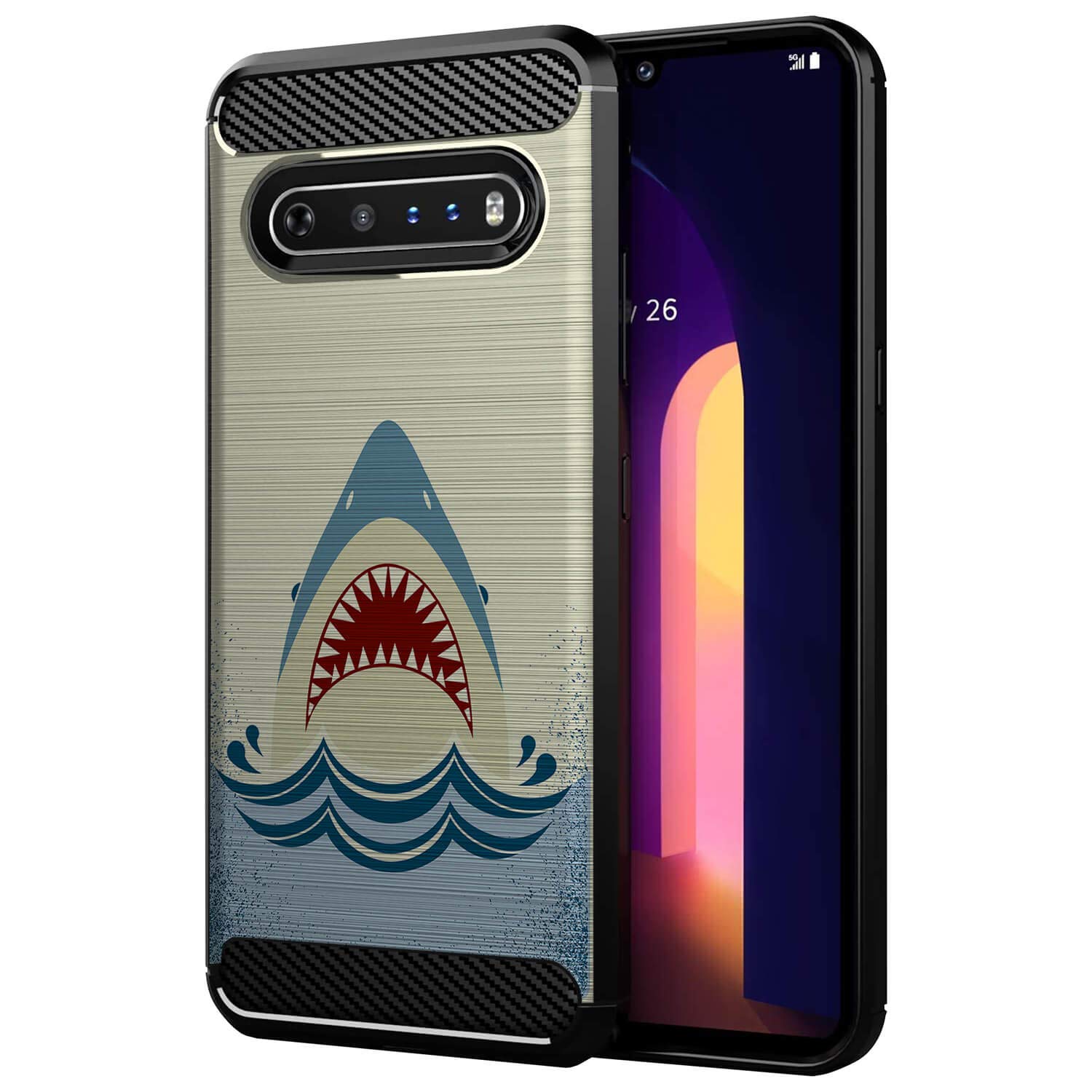 CasesOnDeck Case Compatible with LG V60 Case/LG V60 ThinQ (2020), Slim Precise Fit TPU Case, Scratch Protection and Unique Design (Shark Attack)