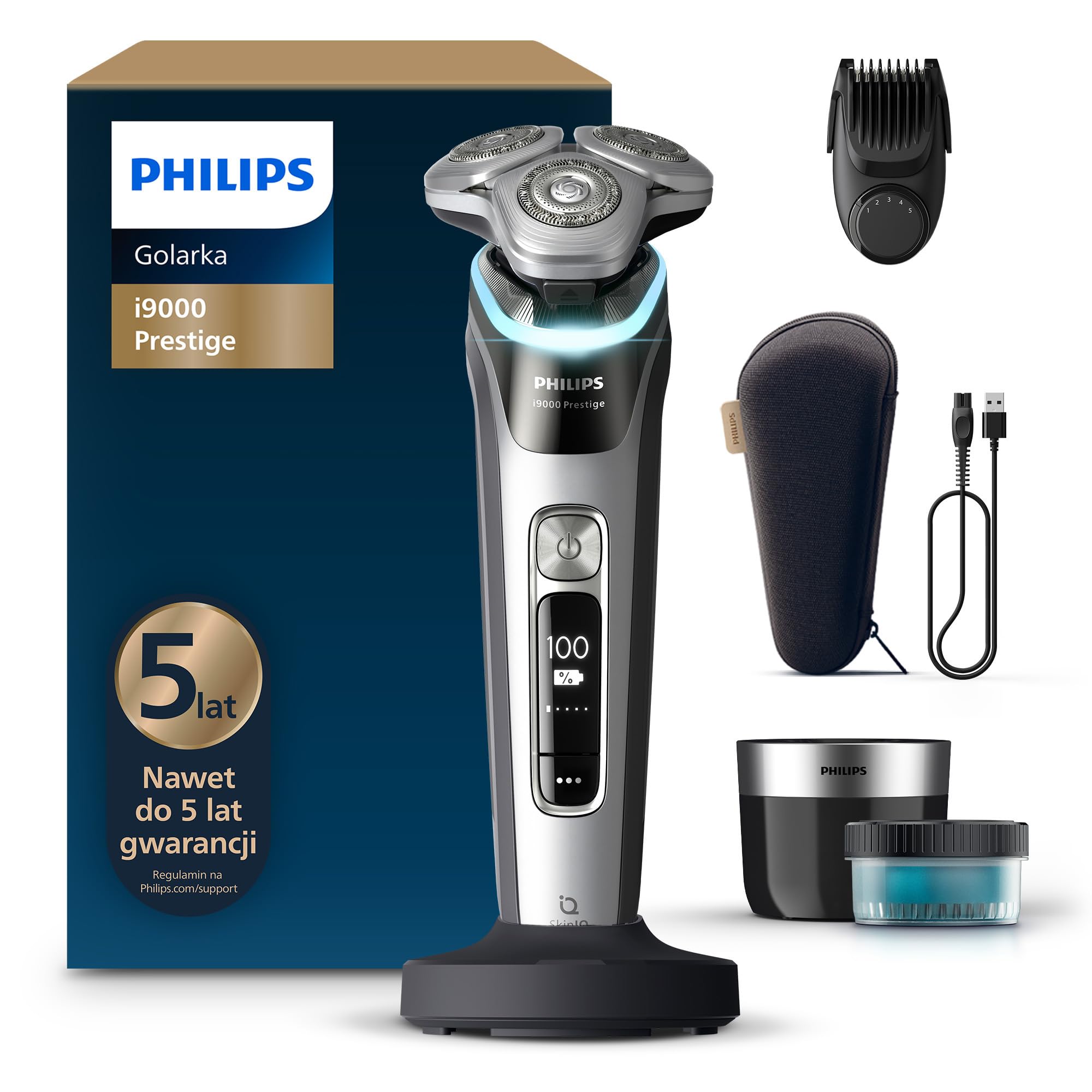 Philips Shaver i9000 Prestige, golarka elektryczna do golenia na sucho i mokro z technologią Skin IQ, System Triple Lift...