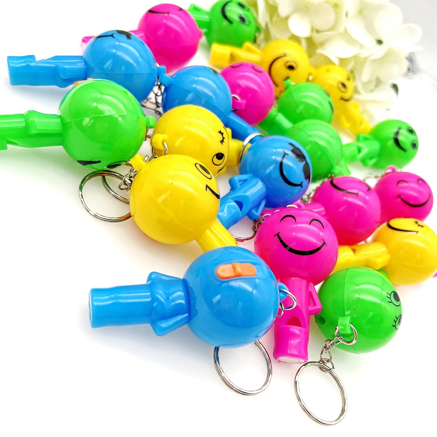 ☺︎Laugh☺︎ JZK 20x Emoticon Emoji LED glow whistle keychain colorful