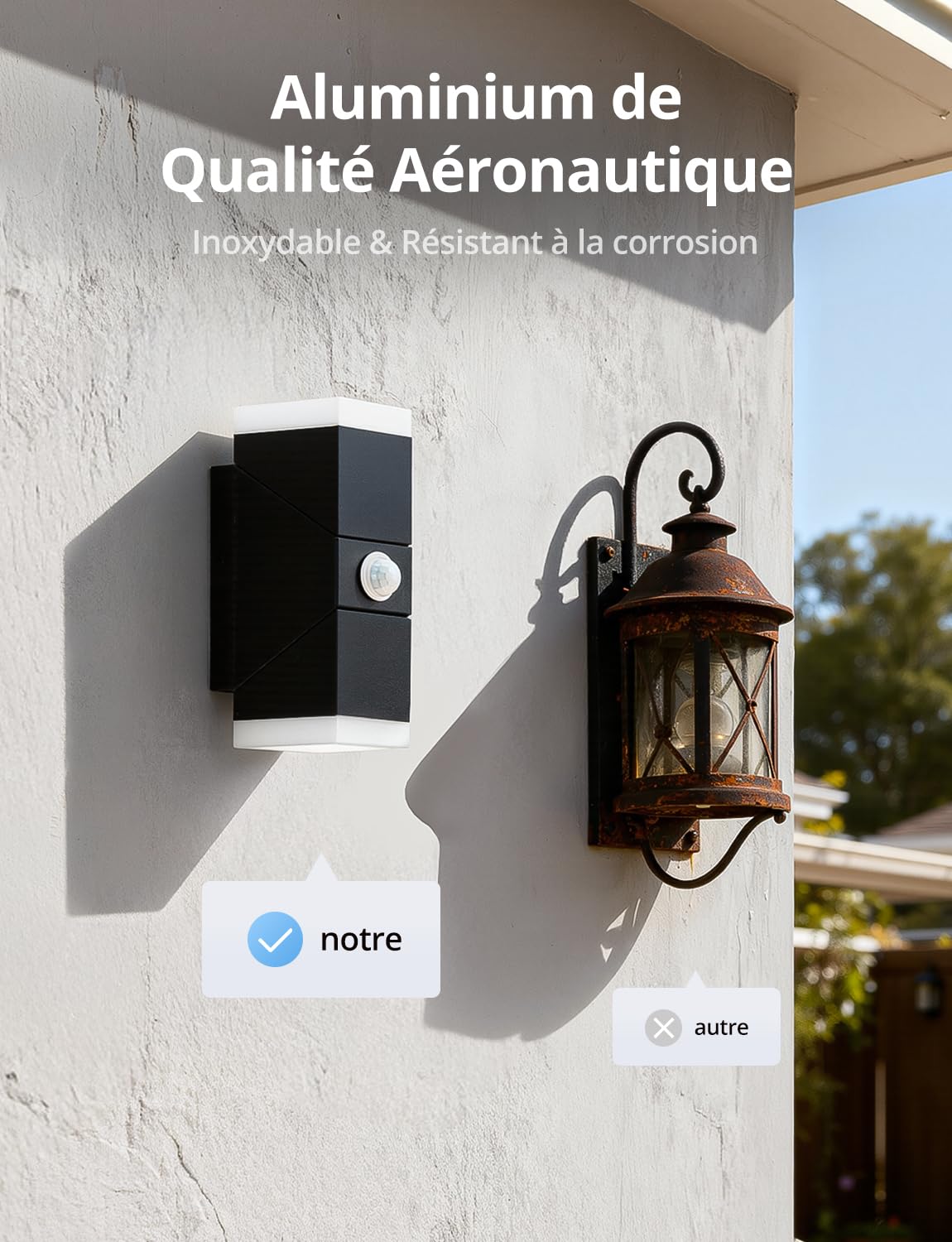 Combuh 12W 960LM Applique Exterieure Detecteur de Mouvement, IP65 Etanche Lampe Led Murale avec Detection, Moderne Luminaire Entree, Blanc Chaud 3000K Eclairage pour Garage Porch Terrasse, 20 cm