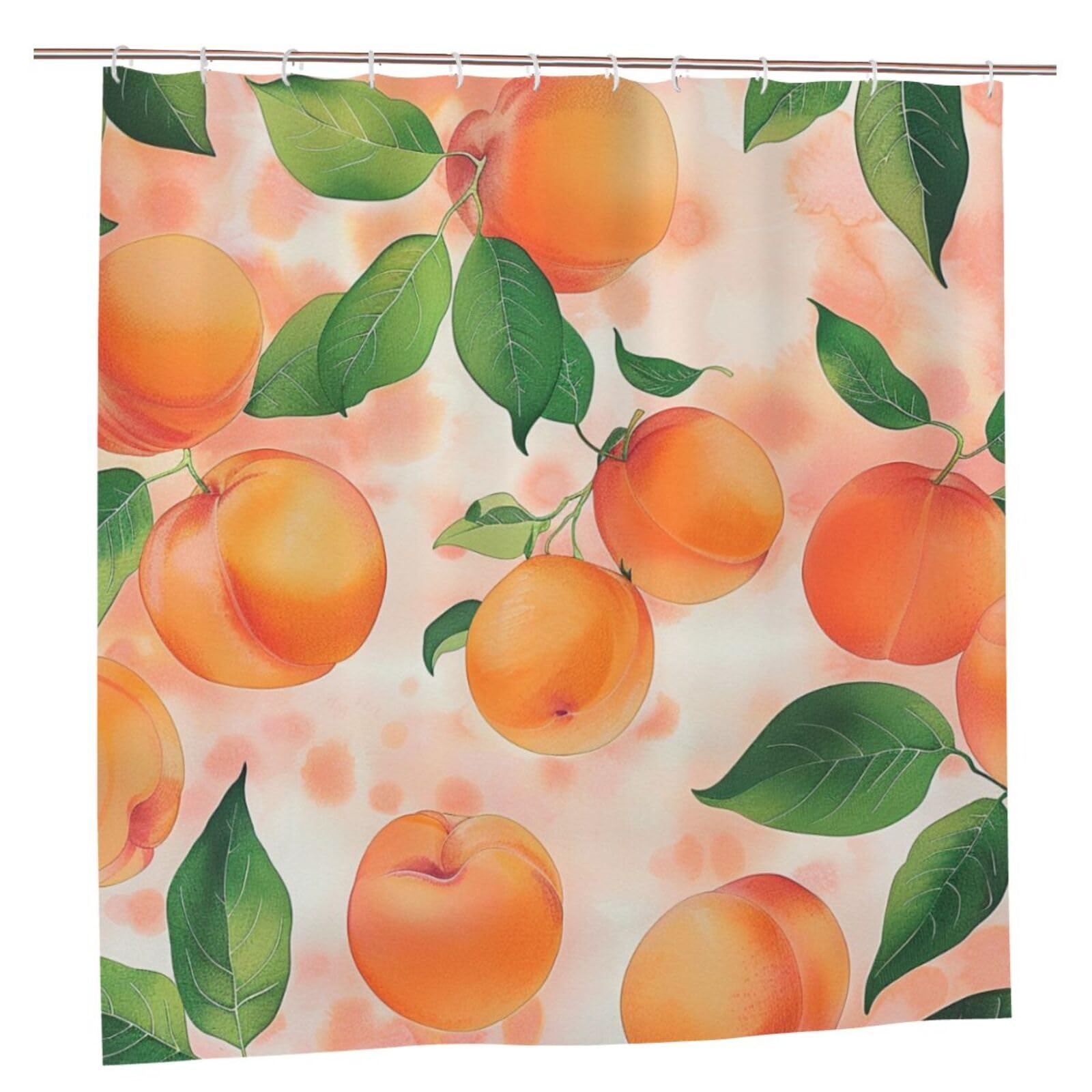 BWWHCCTI Peach Printed Shower Curtain With 12 Plastic Hooks Opaque Quick Drying Waterproof Shower Curtains Sets For Bathroom 183x183 CM
