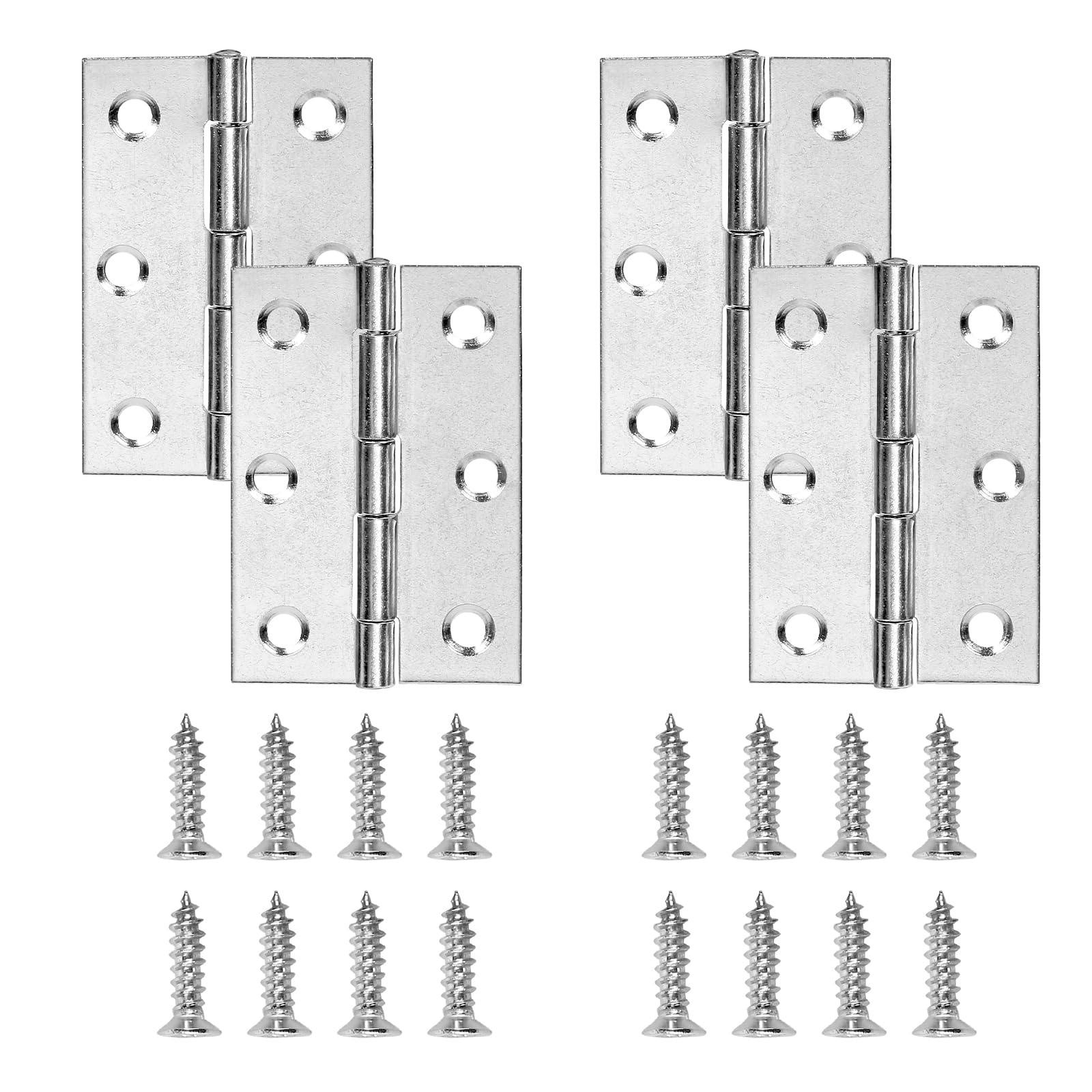 2.5" Door Hinge, Zernmiarder 4 Pcs Stainless Steel Butt Hinges, Silver Window Hinges, Interior and Outdoor Hinge with Screws, 63 x 44 x 1.2mm