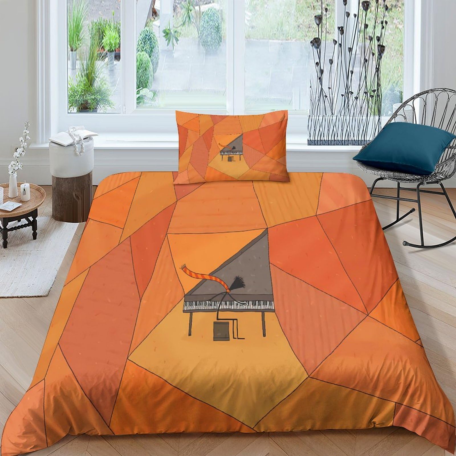 Housse de couette piano 135x200 parure de lit microfibre lit simple fermeture éclair