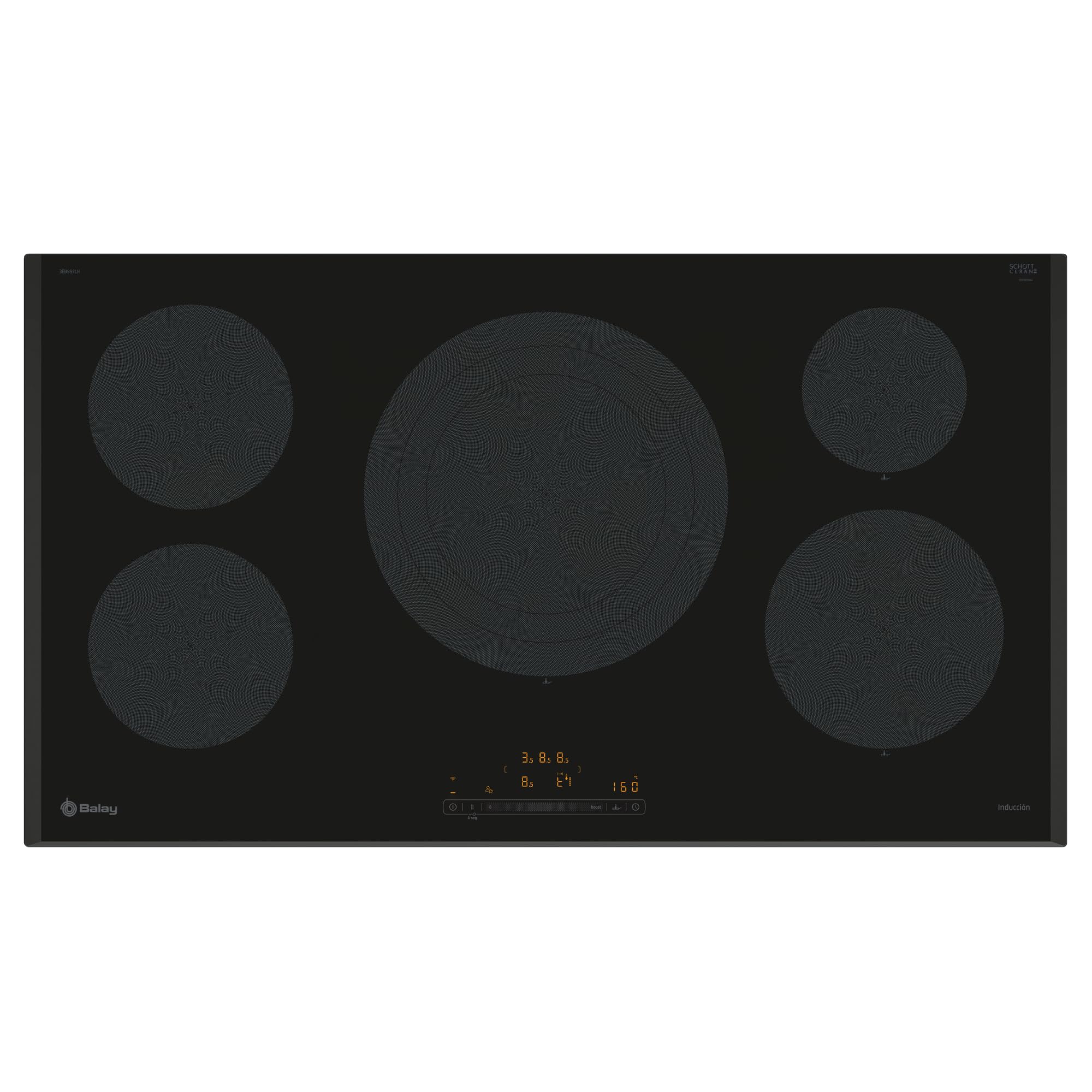 Balay - Placa de Inducción, 90 cm De ancho, 5 Zonas, 11 Niveles, Zona 32 cm, Negro, 3EB997LH