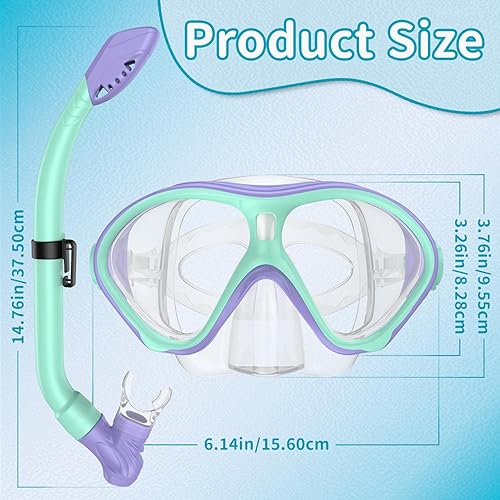Miniatura 6 de Gintenco Equipo de esnórquel para niños, juego de esnórquel para niños de 6 a 14 años, gafas de natación de vidrio templado antivaho antifugas,