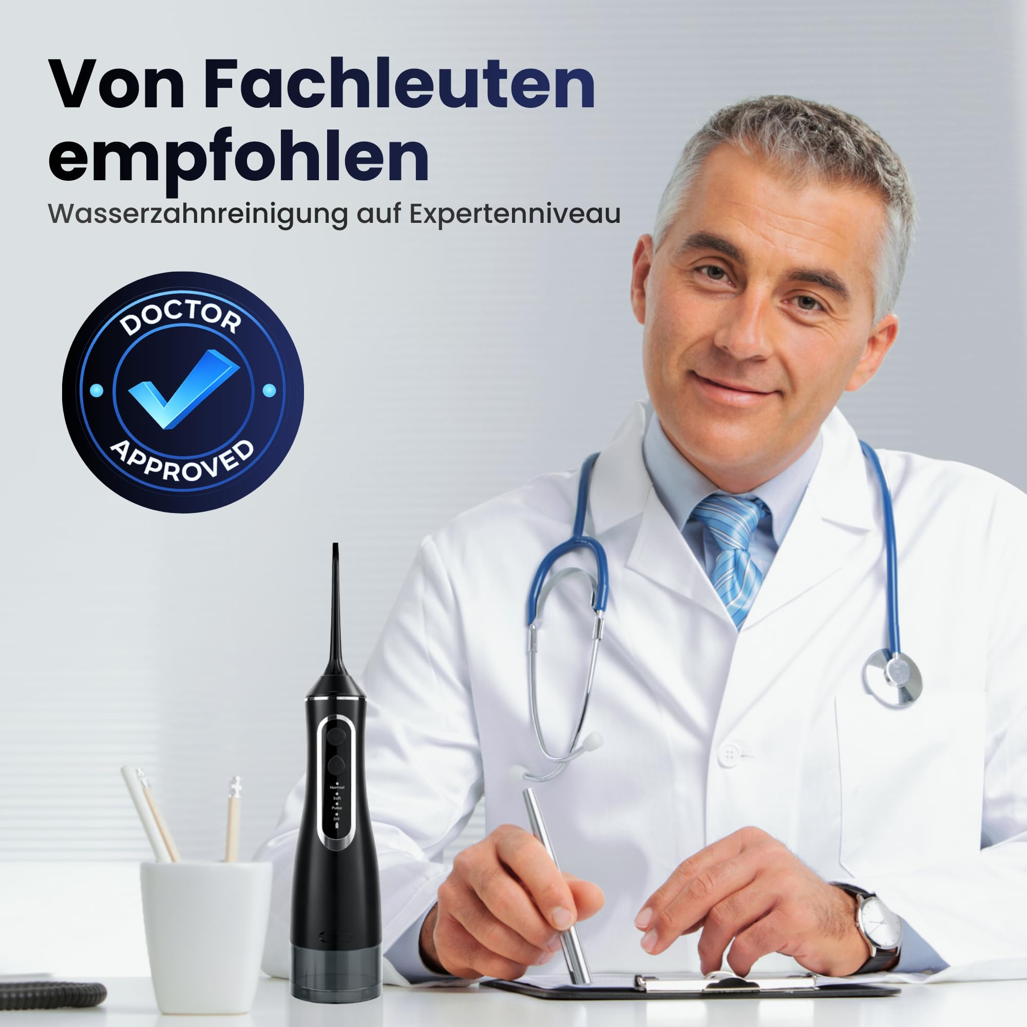 BeFit24 Elektrische Tragbare Munddusche 320 ml Water Flosser Kabellos IPX8 | Munddusche Waterflosser Tragbarer Dental Irrigator 4 Modi 120PSI 1400–1800/min | 1400mAh Batterie USB Wiederaufladbar