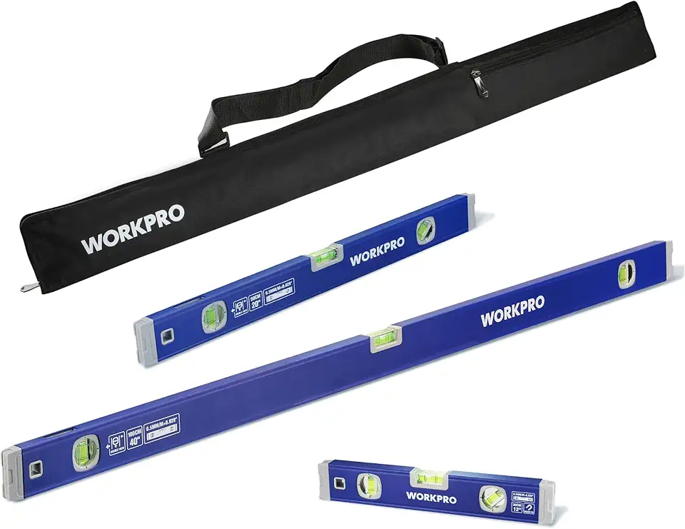 WORKPRO 3-Piece Spirit Level Set (12", 20", 40") with 12" Magnetic Torpedo Level, 45°/90°/180° Bubbles Measuring, Open Top View Design, Aluminum Alloy Levels with Carrying Bag