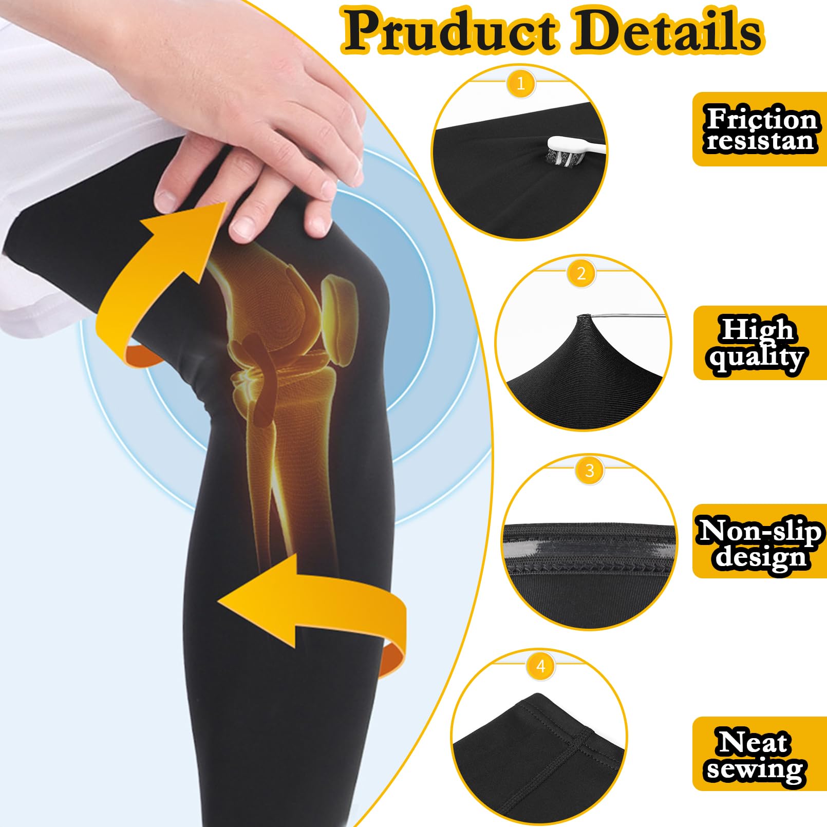 smilixin 2 pares de mangas de pierna, mangas de compresión de pierna completa para hombres y mujeres, rodilleras largas con tiras de silicona antideslizantes