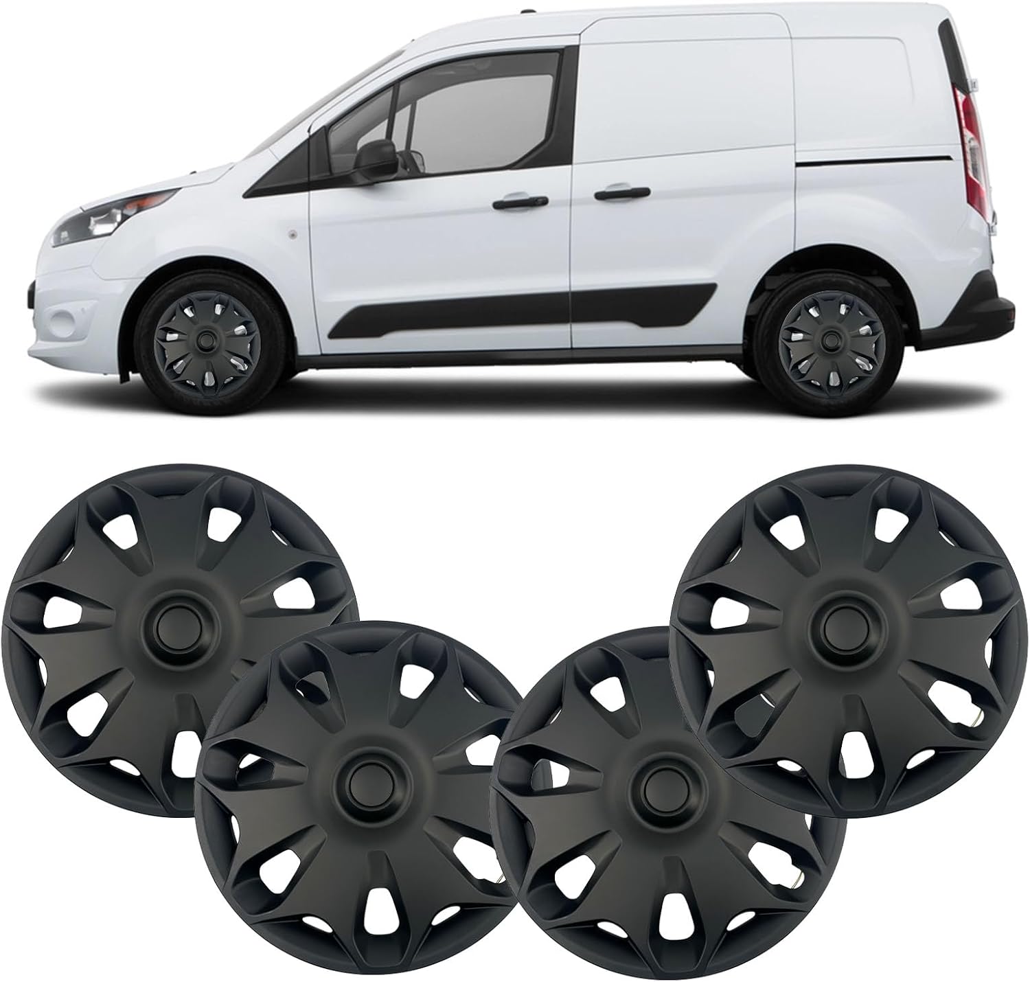 Hubcaps Wheel Covers 4pcs Black Snap-on Direct Replacement for Ford Transit Connect 2014-2023 with 16" Factory Wheel Replace # DT11-1130-EB,DT111130EB,DT1Z-1130-C,DT1Z1130C