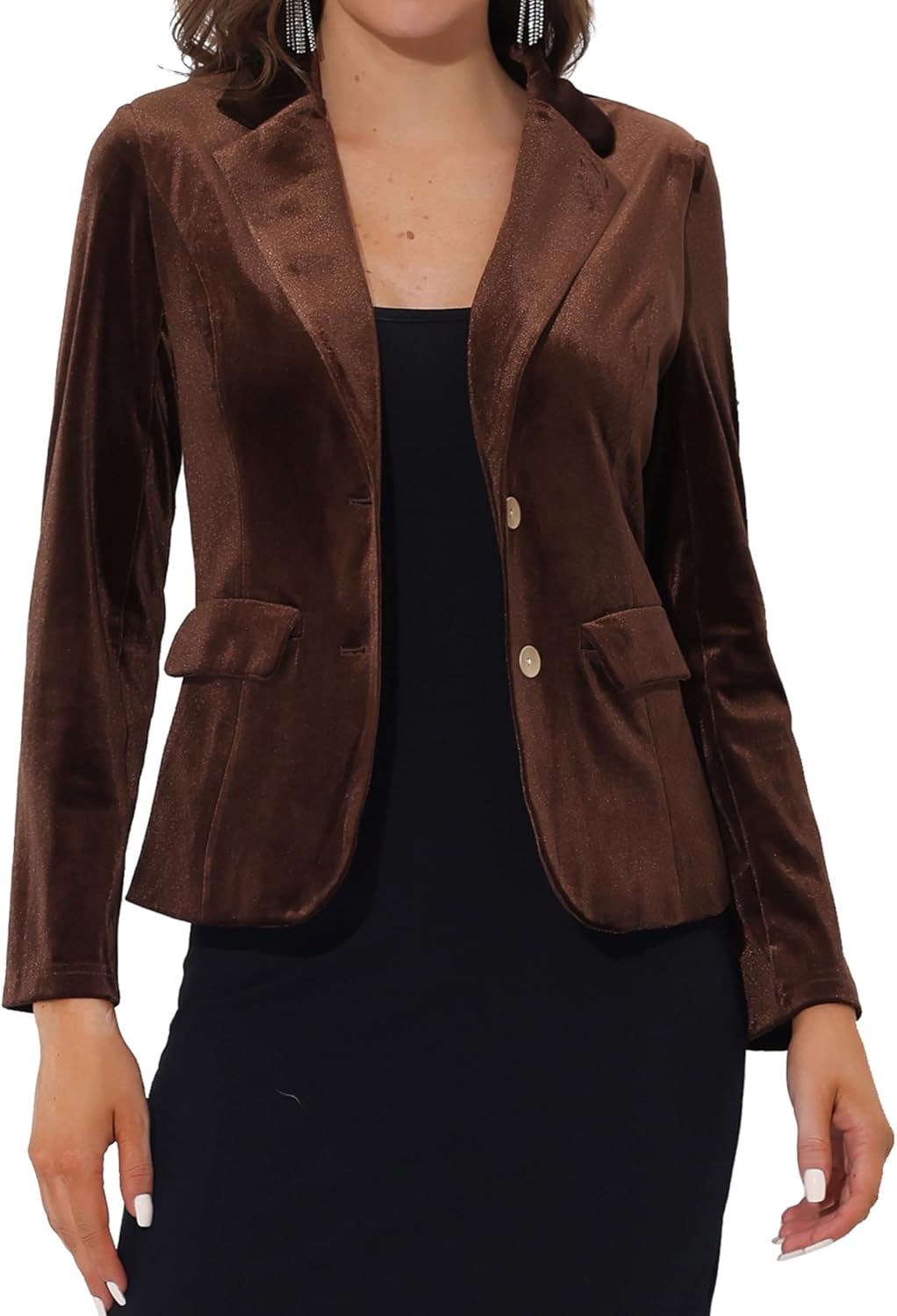 Allegra K Women's Notched Lapel Vintage Office Button Front Velvet Blazer