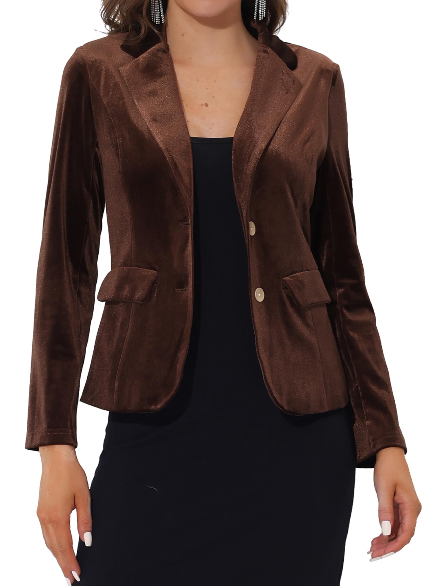 Allegra K Blazer Vintage en Velours boutonné sur Le Devant pour Femme, Marron, X-Small