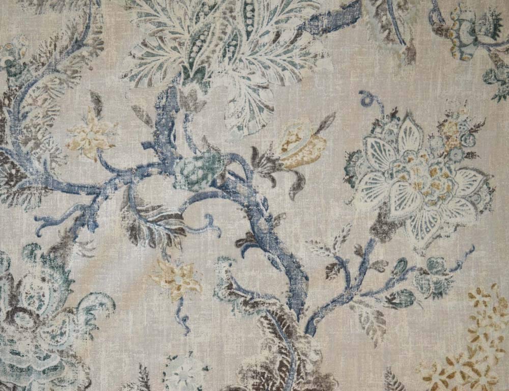 Majestic Robins Egg Blue Grey Jacobean Floral Print Kaufmann Fabric