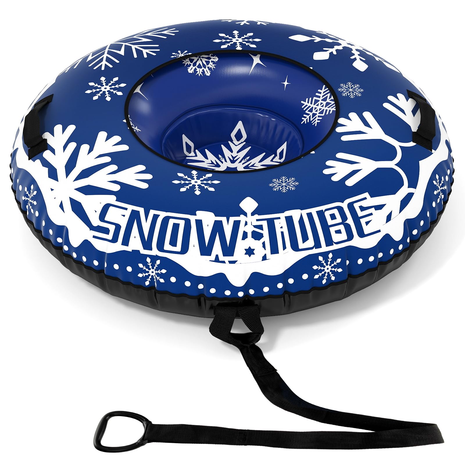COSTWAY 42”/52" Inflatable Snow Tube, Heavy-Duty Sled Ski Tube with Handles, Premium Oxford Cover and Tow Strap, Outdoor Snow Sledge Fun Toys for Kids & Adults (Navy, 42")