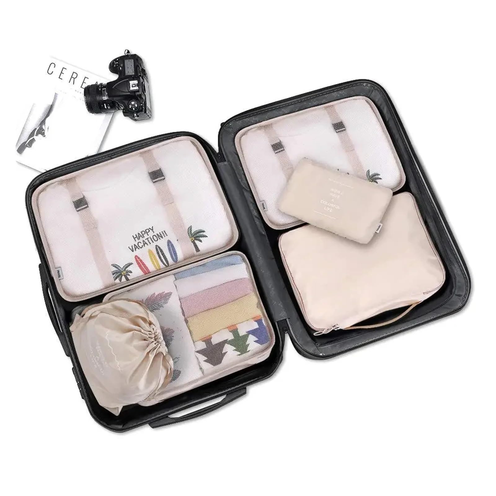 7-teiliges zusammenklappbares Reise-Organizer-Aufbewahrungsbeutel-Garderoben-Würfel-Koffer-Verpackungs-Set for Gepäck, Kleidung, Schuhkarton(7 pcs Black)