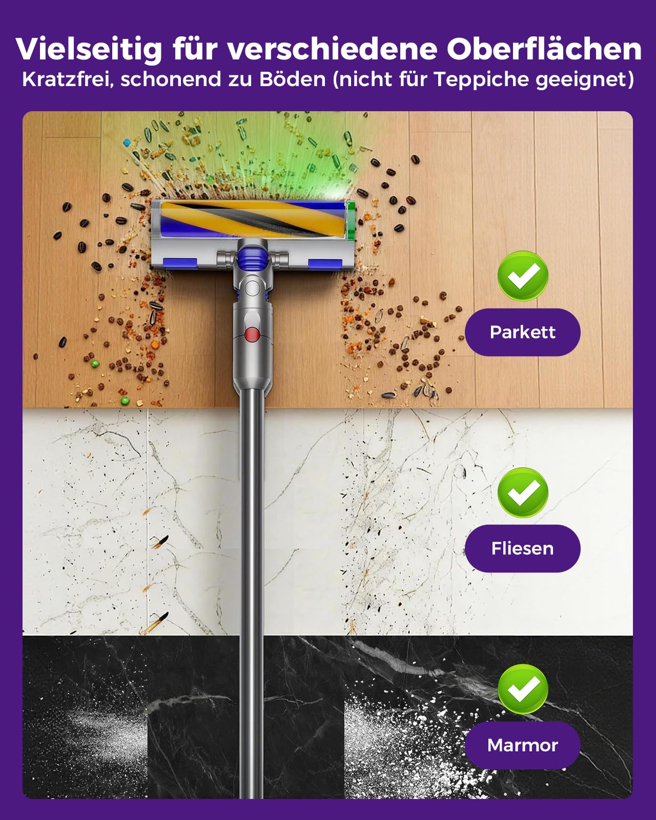 V12 Elektrische Bürste für Dyson V12 Detect Slim/Digital Slim LED-Leuchten Ersatzteile, Hartbodenaufsatz mit Stauberkennung (grünes Licht), Bürsten zubehör für Dyson V12/Digital Slim Staubsauger
