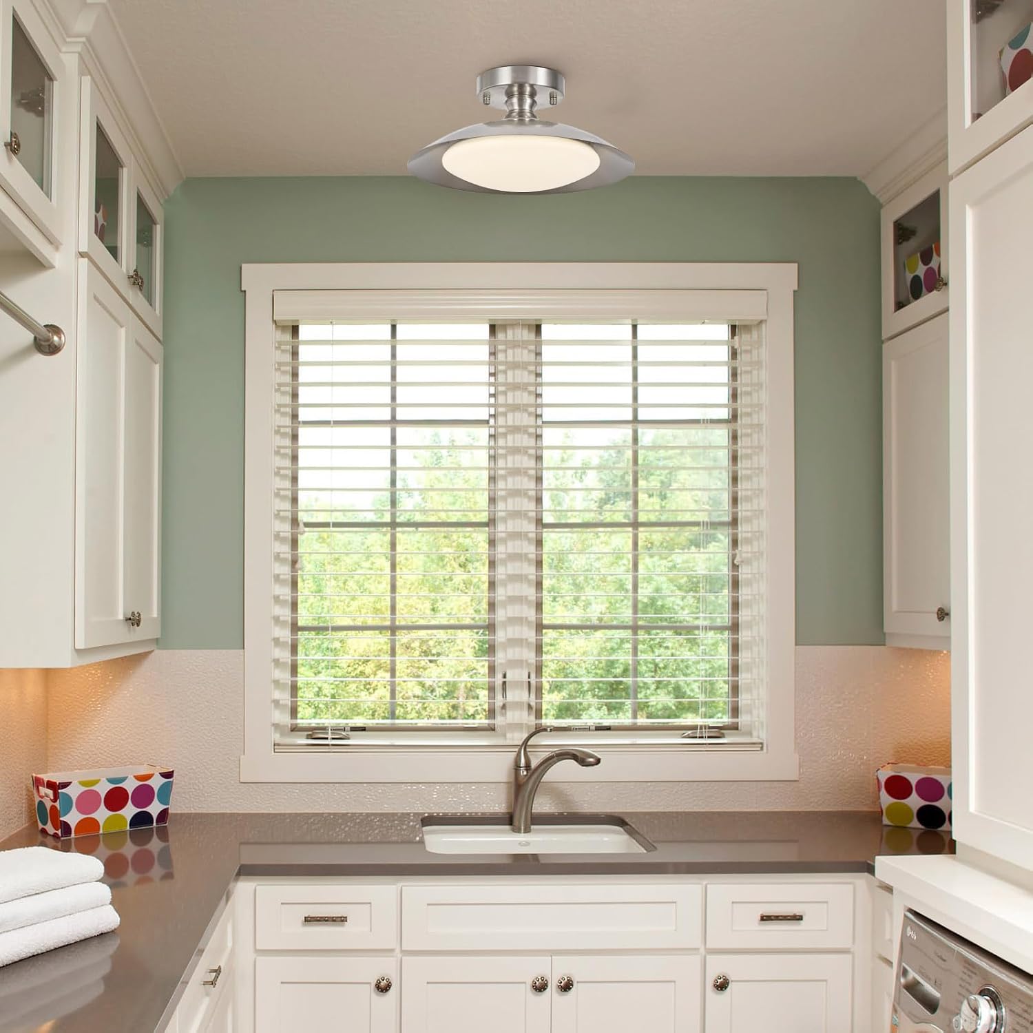 Dimmable Brushed Nickel Ceiling Light Flush Mount Modern LED Lighting Fixture, 5CCT 3000 K- 6000 K Ceiling Lamp for Bedroom Hallway Living Room Kitchen