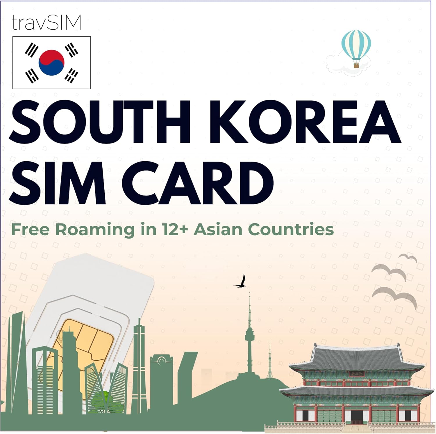 travSIM South Korea SIM Card | 6GB Mobile Data | Free Roaming in Japan, China & 12+ Countries in Asia | The Plan on This Korean SIM Card is Valid for 10 Days.