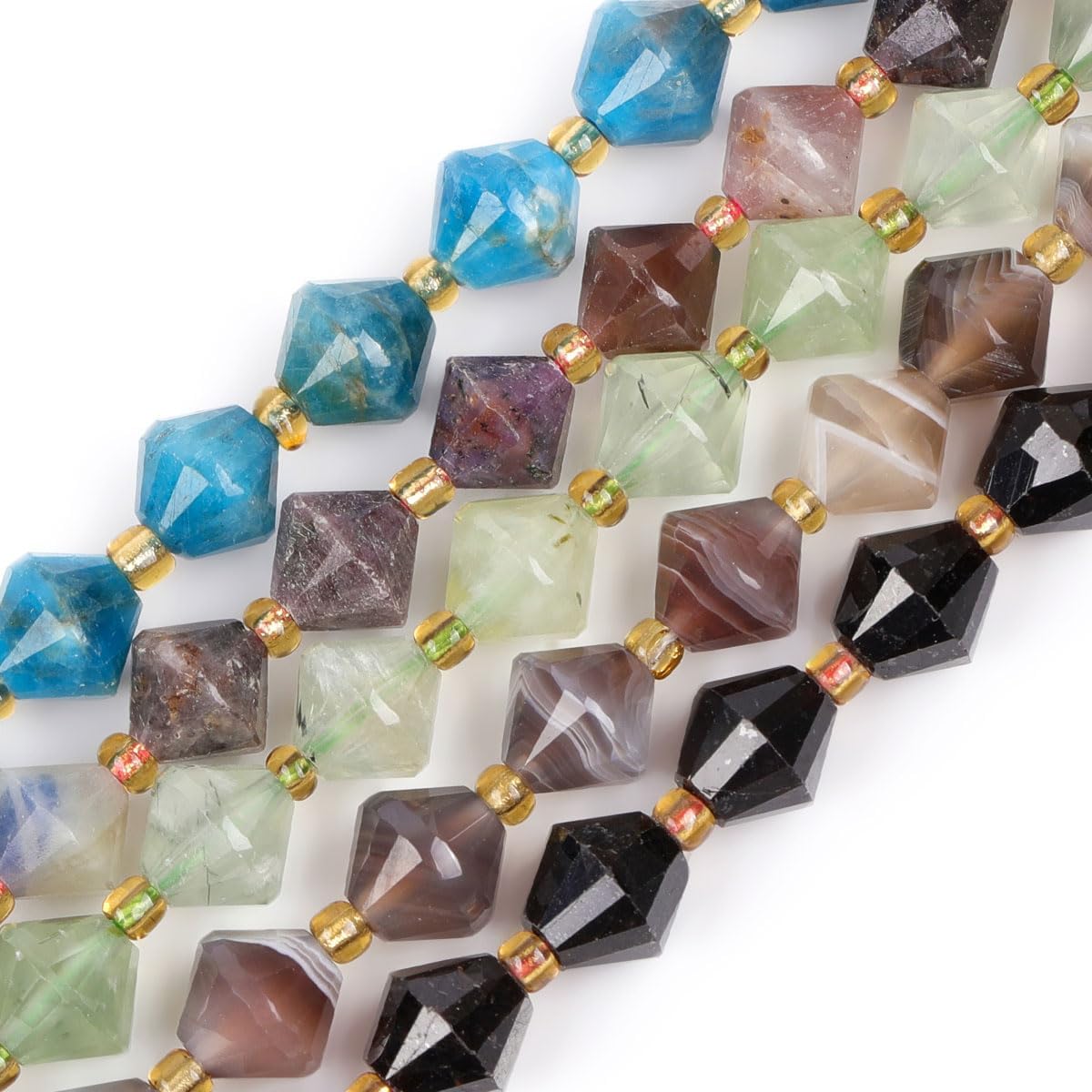 JOE FOREMAN 40Pcs 8mm AAA Grade Faceted Bipyramid Bicone Multicolor Natural Ruby Quartz Gemstone Spacer Beads for Jewelry Making Bracelet Necklace