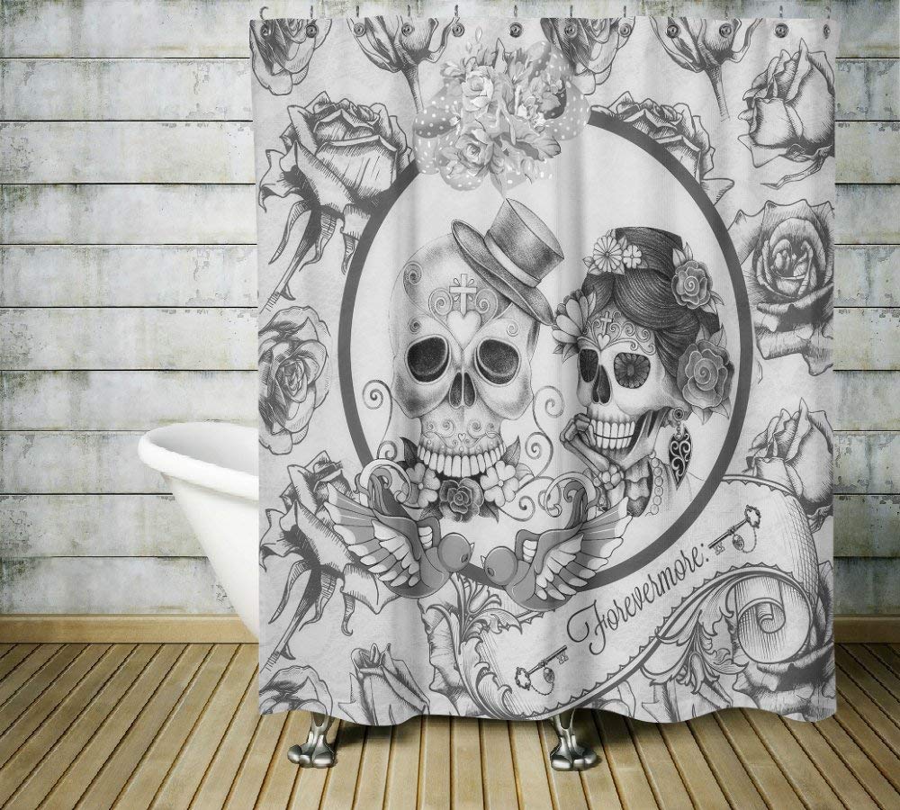 YSATNSFT Sugar Skull Duschvorhang – Gothic-Look Mit Tag-der-Toten-Motiv (180 x 180 cm)