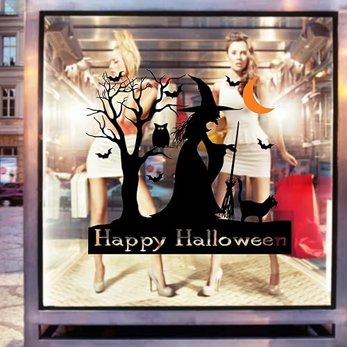 Miniatura 2 de Decoraciones de Halloween Halloween Bruja Búho Murciélago Naranja Luna Curvada Personalizadas Halloween Pared Pegatinas Letras