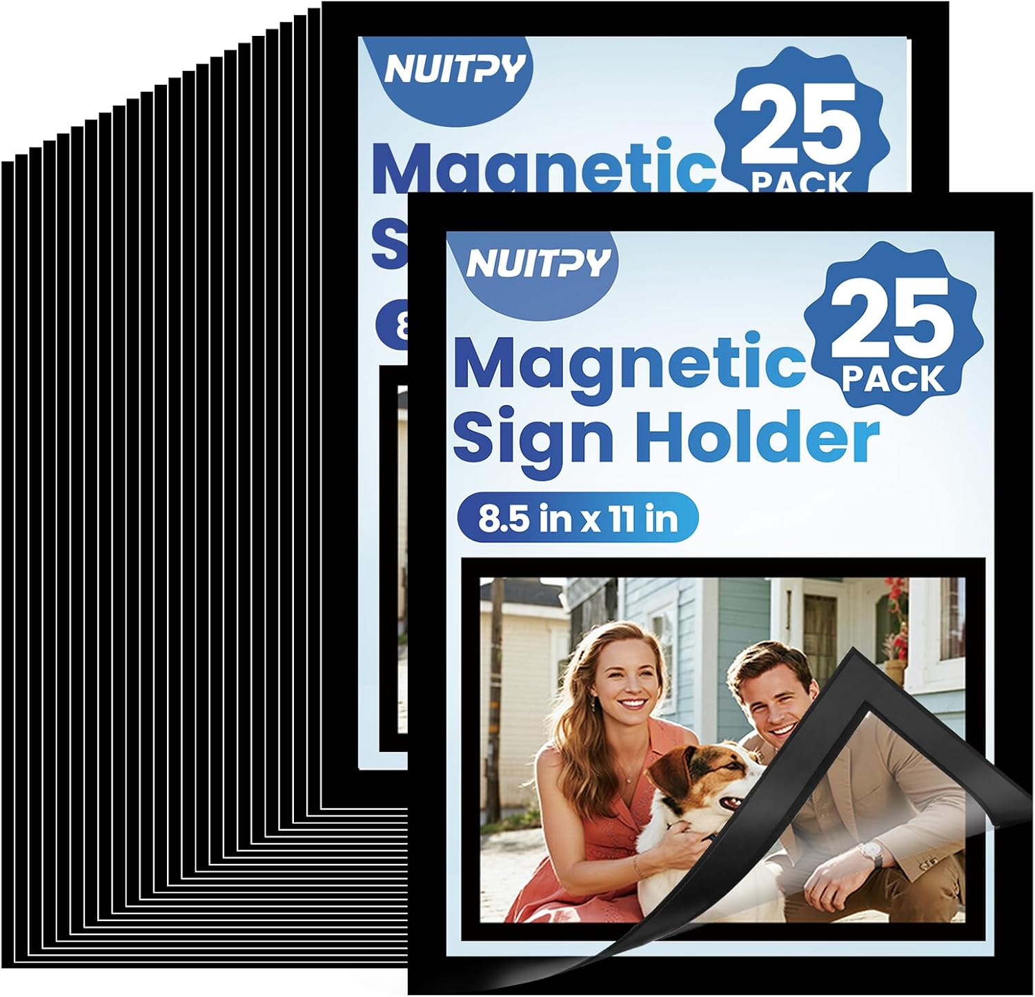 NUITPY 50 Pack Magnetic Sign Holder, 8.5in x 11in Self Adhesive Wall Mount Magnetic Document Holder, Magnetism Border Sign Holder with Transparent PVC Front Cover