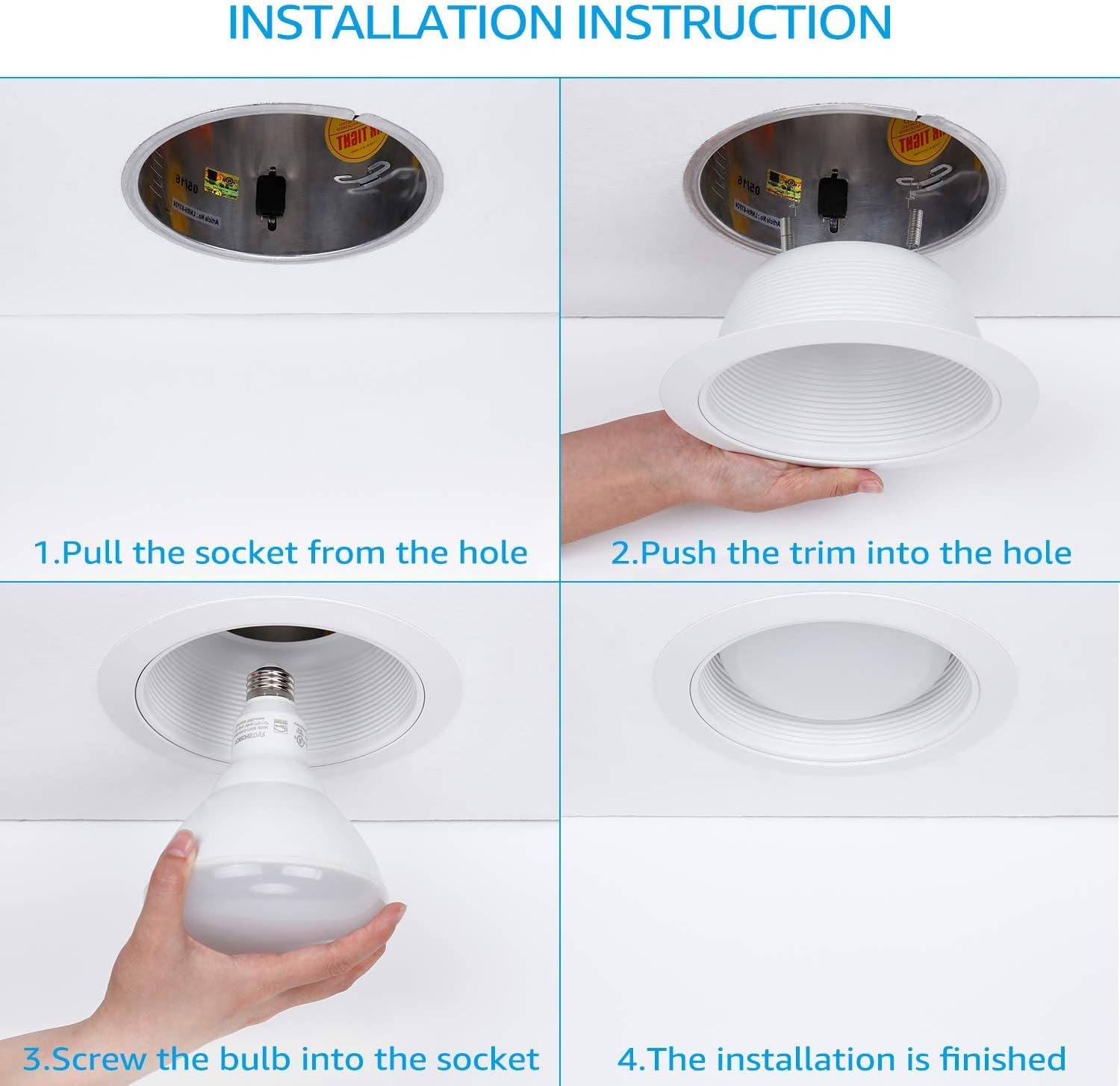 TORCHSTAR 6 Inch Classic White Recessed Can Light Trim, Step Baffle with Detachable Ring, Full Metal, Fit Halo/Juno Remodel Recessed Housing, Pack of 6