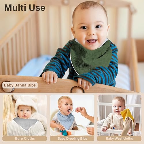 Miniatura 6 de Baberos de muselina para bebé, suaves y triangulares, baberos para bebé, niño y niña, babero de colores sólidos para babear la dentición