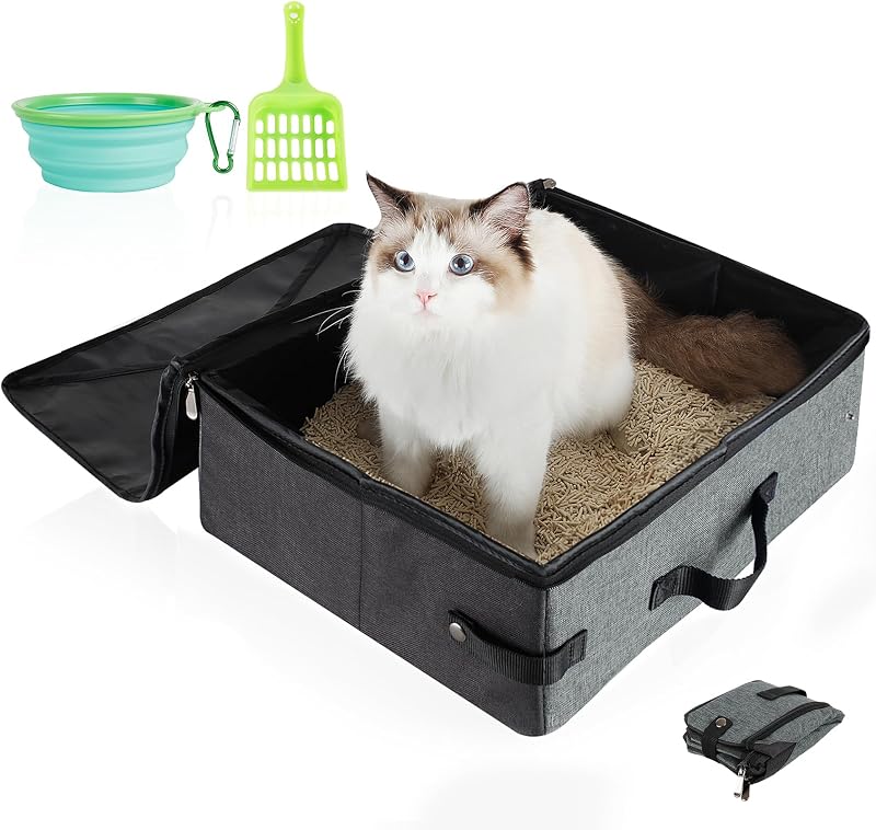Caixa de Areia Dobrável para Gatos com Tampa, Pá e Tigela Retrátil HiCaptain Grande (MSP001L)