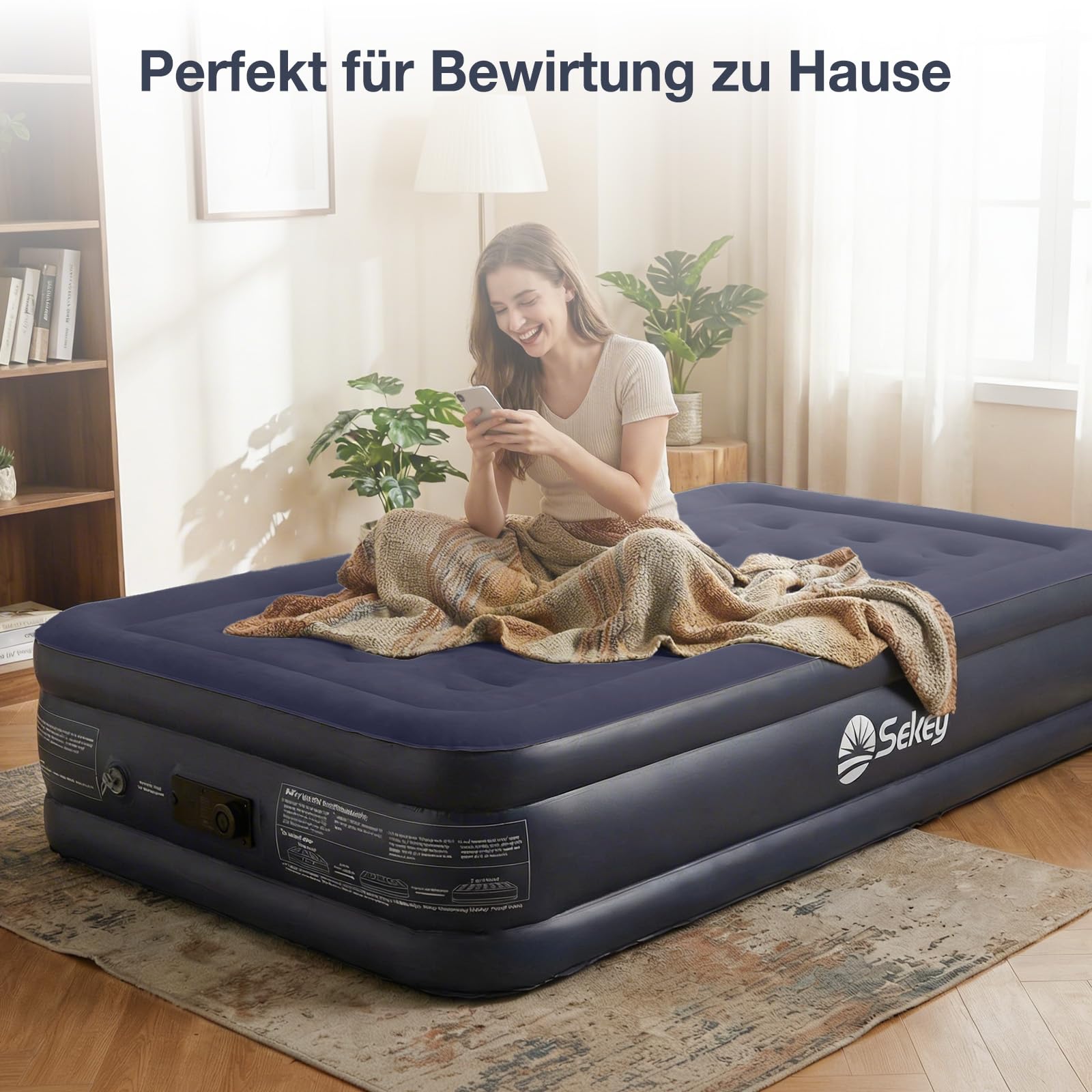 Sekey selbstaufblasende Luftmatratze für 1 Person, 203×102×40cm, Luftbett | Integrierte Pumpe, selbstaufblasendes Luftbett in 3 Minuten, aufblasbare Matratze für Camping & Zuhause