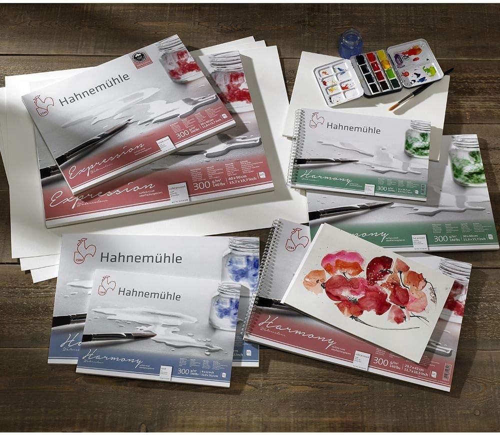 Harmony Watercolour 300 G/M2, Rough Texture, Watercolor Block, Tam 30 X 40 cm, 12Fls, Hahnemuehle